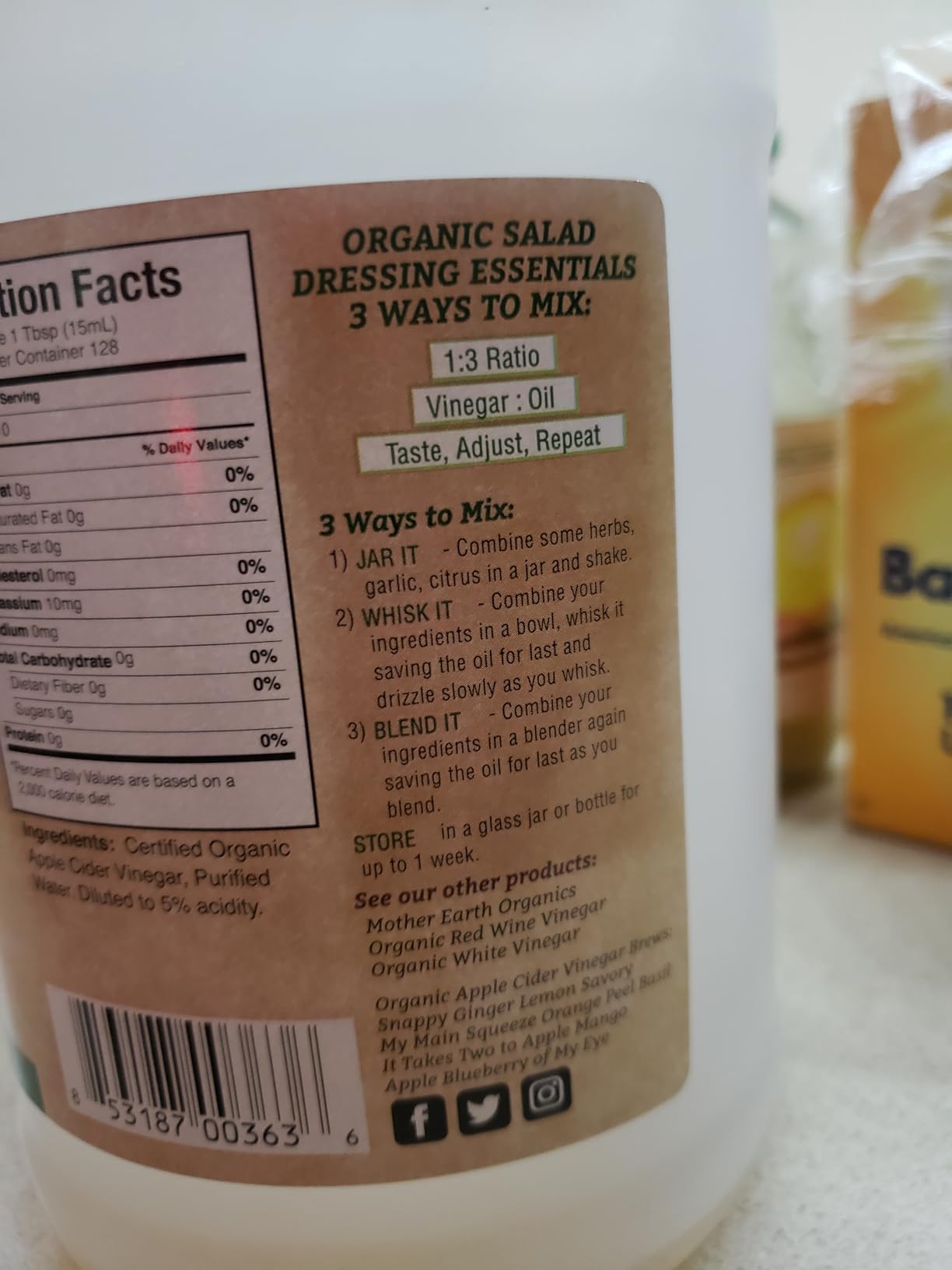 Mother Earth, Organic Apple Cider Vinegar with The Mother, Half Gallon, Fresh Pressed Organic Apples customer photo 1