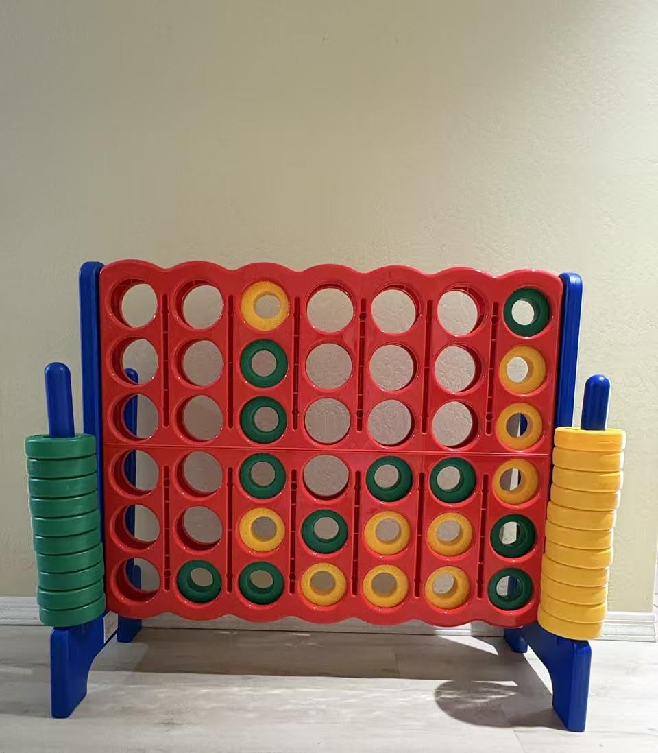 COSTWAY Jumbo 4-to-Score Giant Game Set, 4 in A Row for Kids and Adults, 3.5FT Tall Indoor & Outdoor Game Set with 42 Jumbo Rings & Quick-Release Slider, Perfect for Holiday Party & Family Game customer photo 1