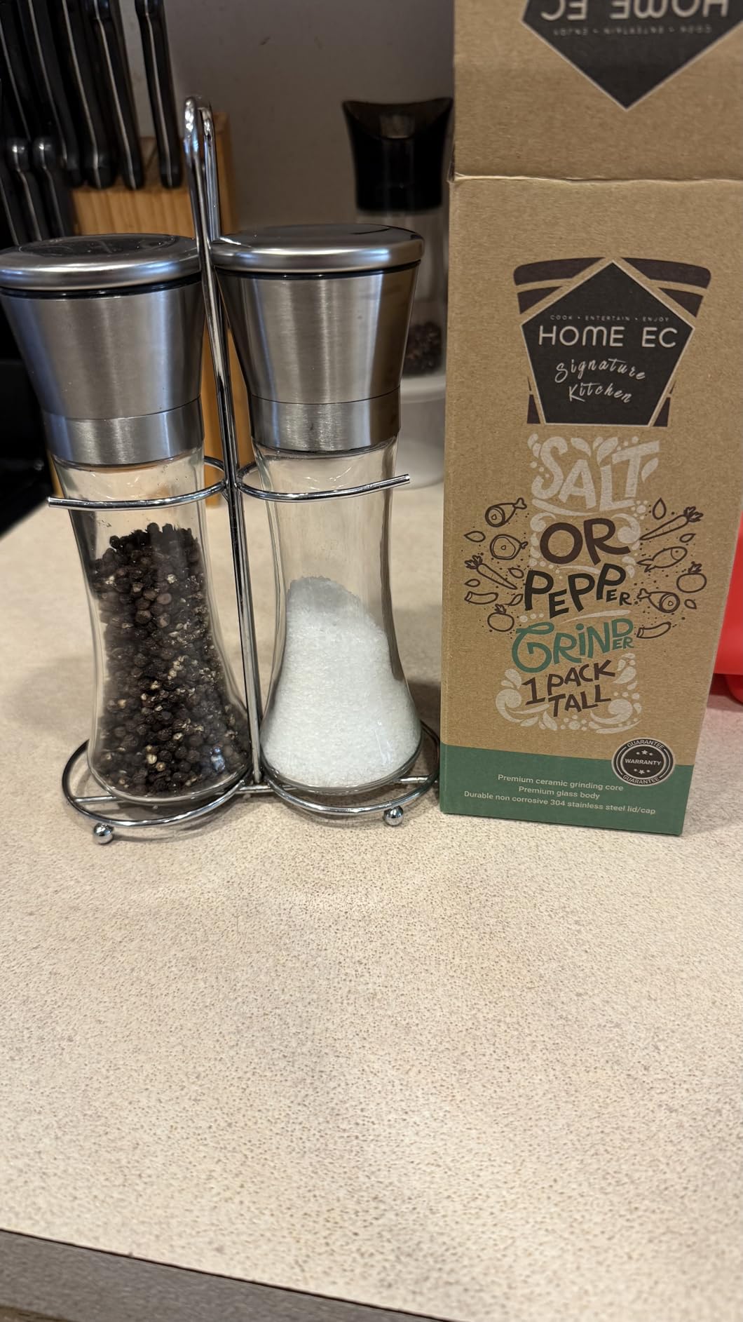 HOME EC Original Stainless Steel Salt or Pepper Grinder 1pk - Adjustable Ceramic Sea Salt Grinder or Pepper Mill - Tall Glass Spice Shaker - Spice Mill w/EBook customer photo 1