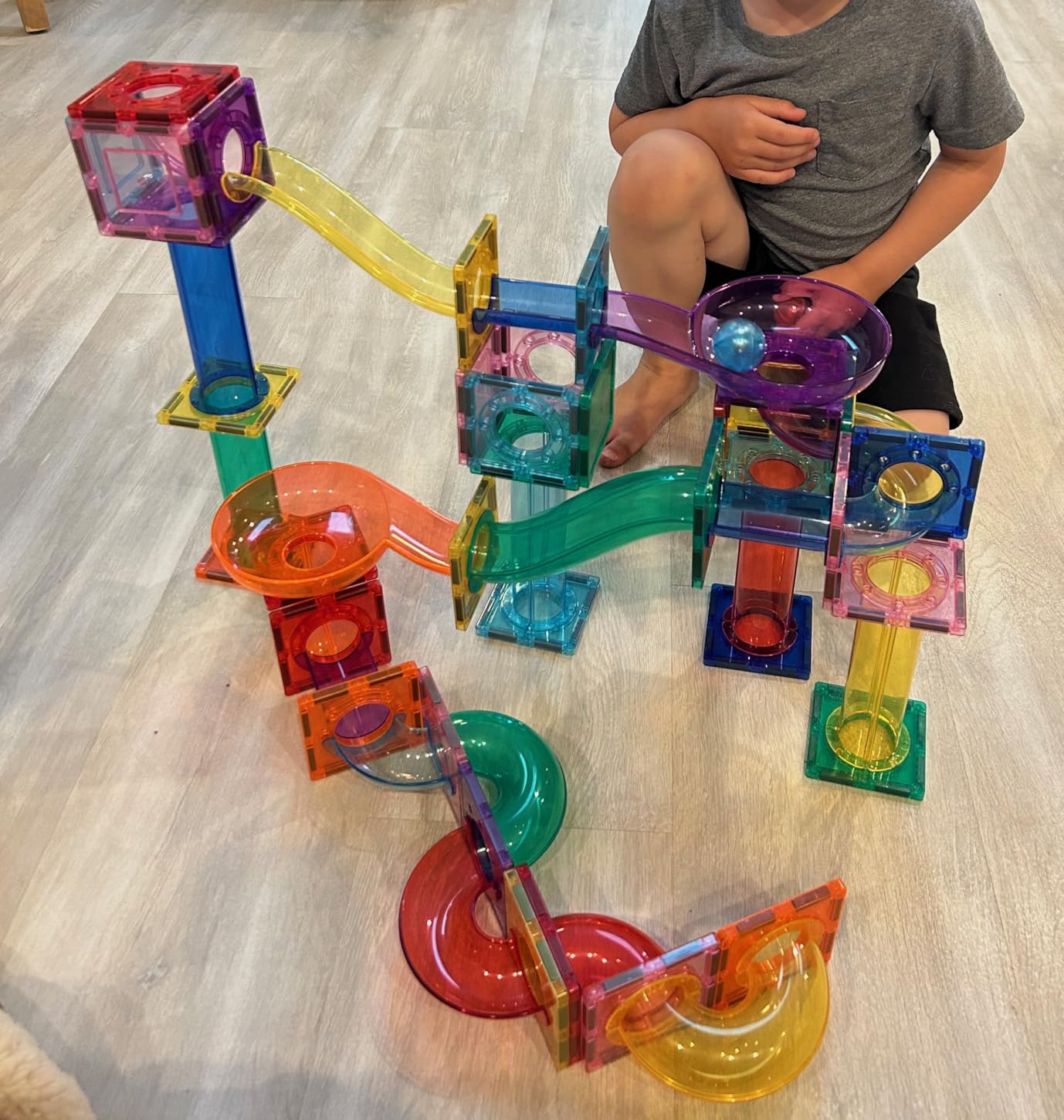 PicassoTiles 100pc Magnetic Marble Run Set with Racing Track Tiles Funnels Curved Slopes and Steel Balls for Kids STEM Construction Indoor Learning Toy that Promotes Focus and Problem Solving PTG100 customer photo 2