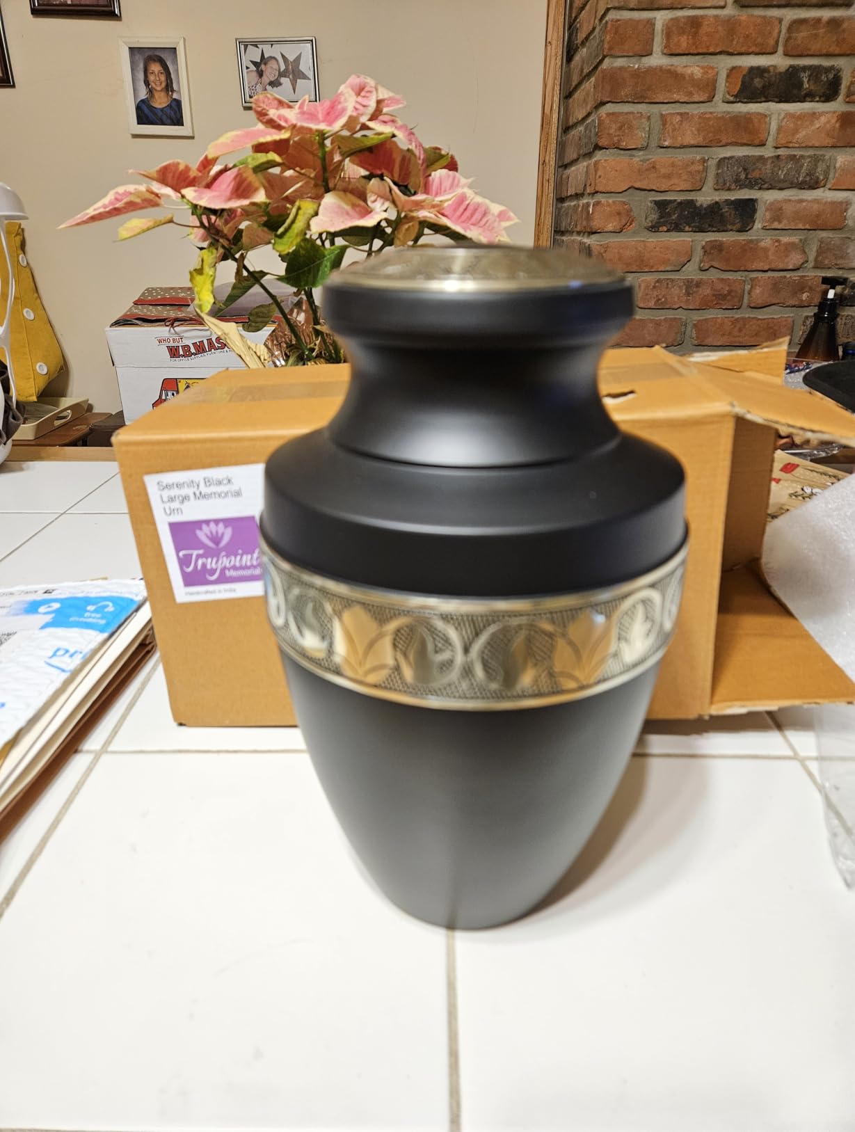 Trupoint Memorials Cremation Urn for Ashes for Women Female, Urns for Human Ashes Male, Engraved Mother of Pearl Funeral Urn for Adult Man, Silver Lining Large White customer photo 2
