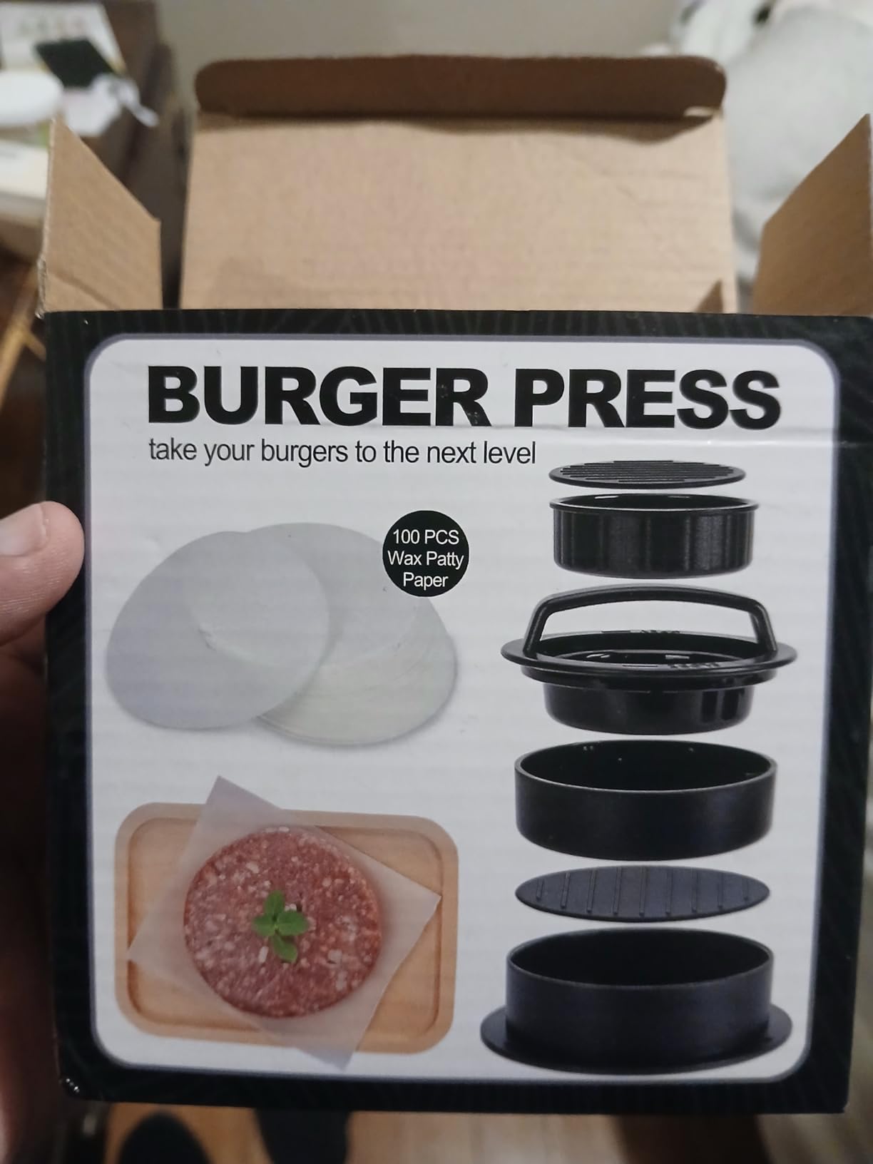 Burger Press, Hamburger Press Patty Maker With 100Pcs Hamburger Patty Paper, 3 in 1 Non Stick Patty Mold for Stuffed Burgers, Sliders, Veggie Beef Burger, Kitchen Barbecue Tool Grilling Accessories customer photo 1