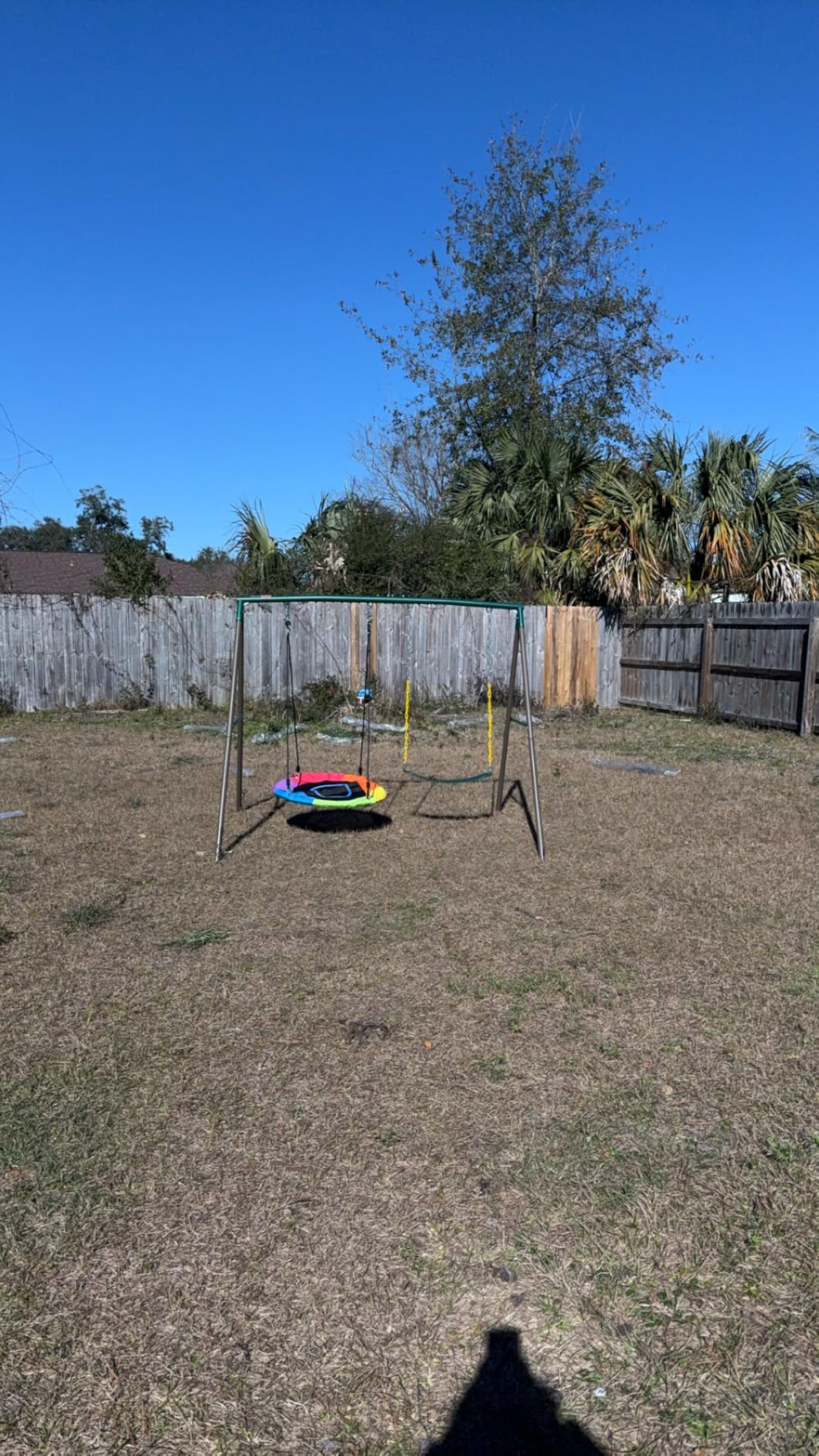 Trekassy 440lbs Capacity Swing Sets for Backyard - 2 Seat Outdoor Playset with Saucer & Belt Swing, Heavy-Duty A-Frame Metal Stand for Kids Family Fun (Patented) customer photo 2