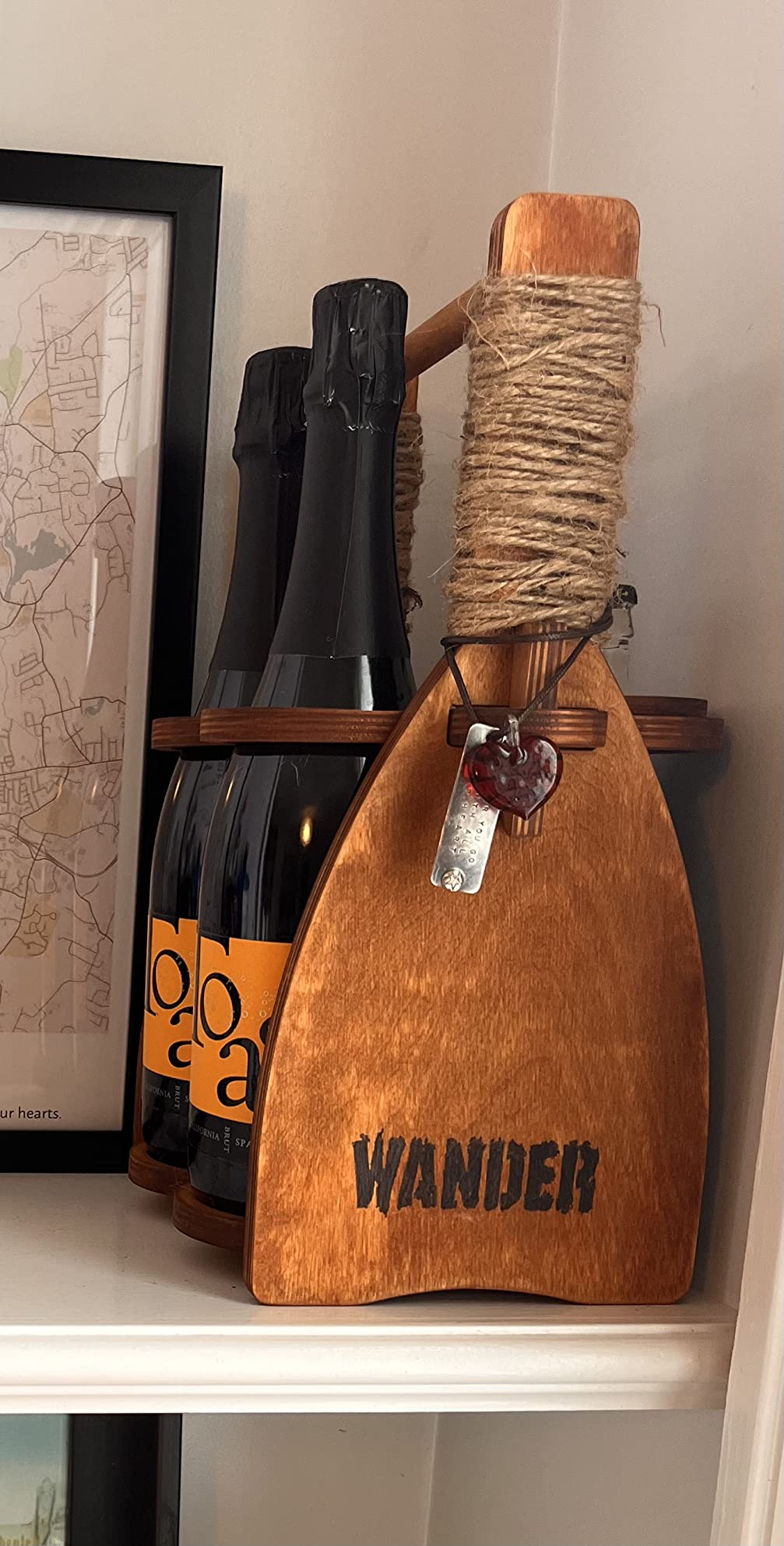 Wood Wine Bottle and Glasses Caddy - Beer Carrier - Drinking Desk Accessories - Men's Organizer - Glass Tray Holder - Storage Stand - Drink Holder for Beer customer photo 2