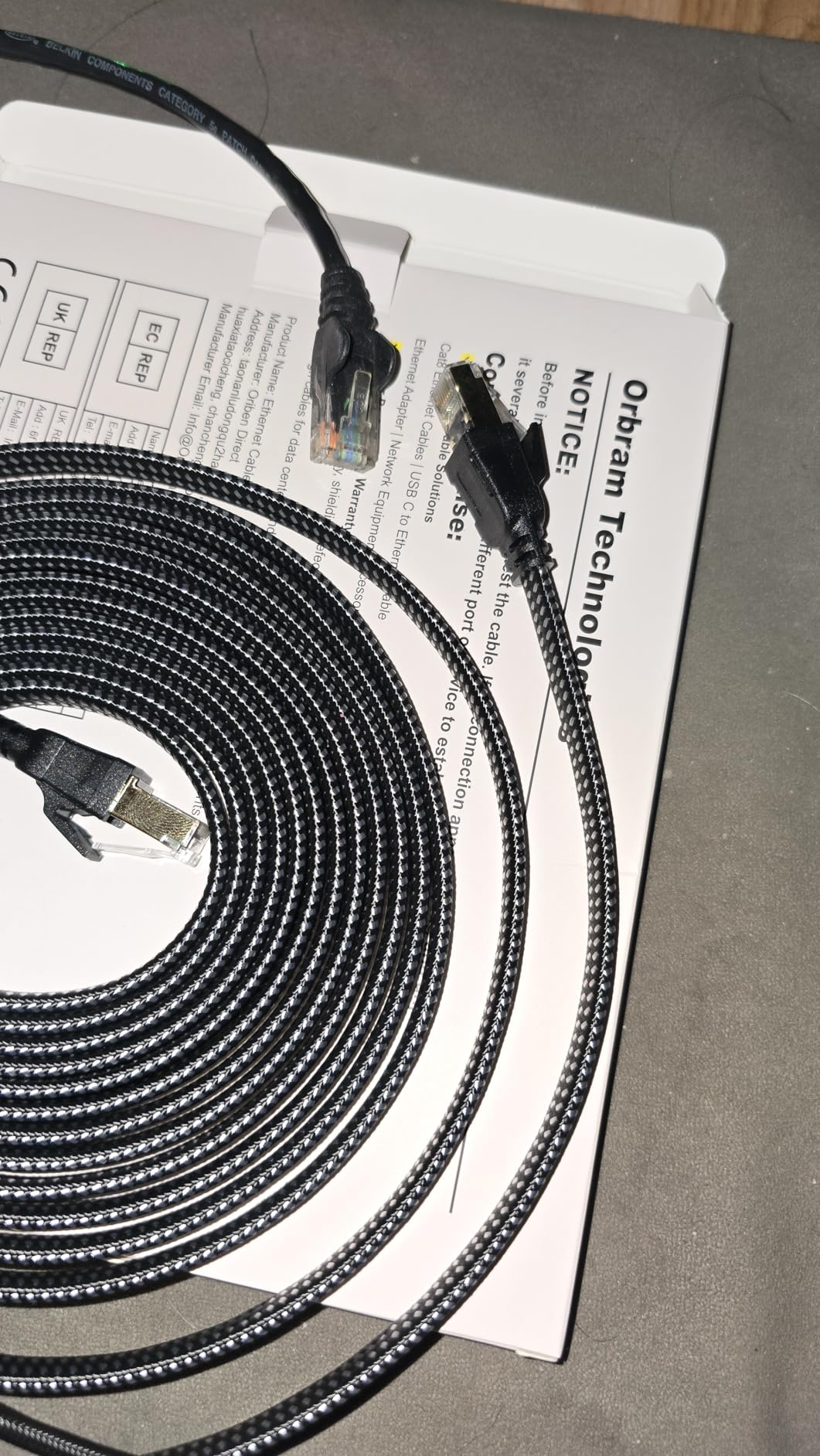 Orbram Cat 8 Ethernet Cable 15 ft, Nylon Braided High Speed Heavy Duty Network LAN Patch Cord, 40Gbps 2000Mhz SFTP RJ45 Flat Internet Cable Shielded in Wall, Indoor&Outdoor for Modem/Router/Gaming/PC customer photo 2