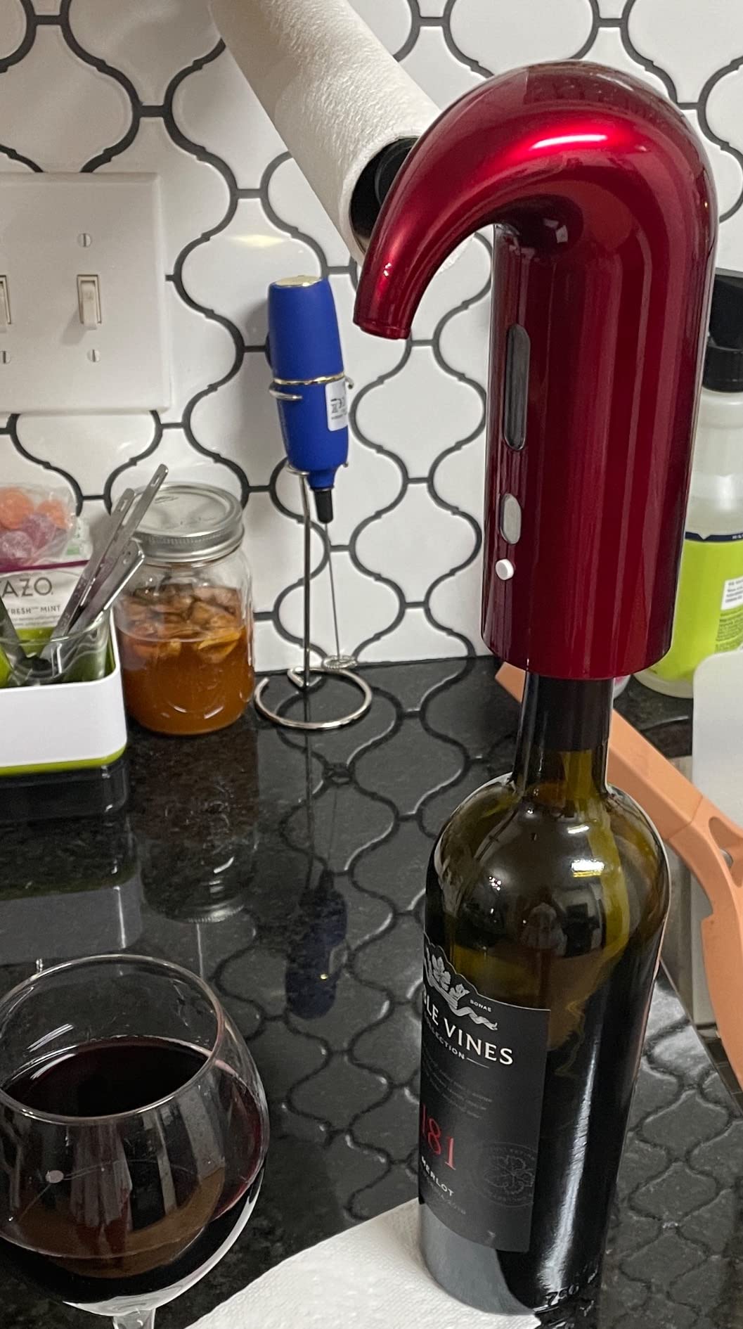 Electric Wine Aerator, Wine Dispenser, Aeration and Decanter Wine Pourer, Red White Wine Accessories Best Wine Gifts -Red customer photo 2