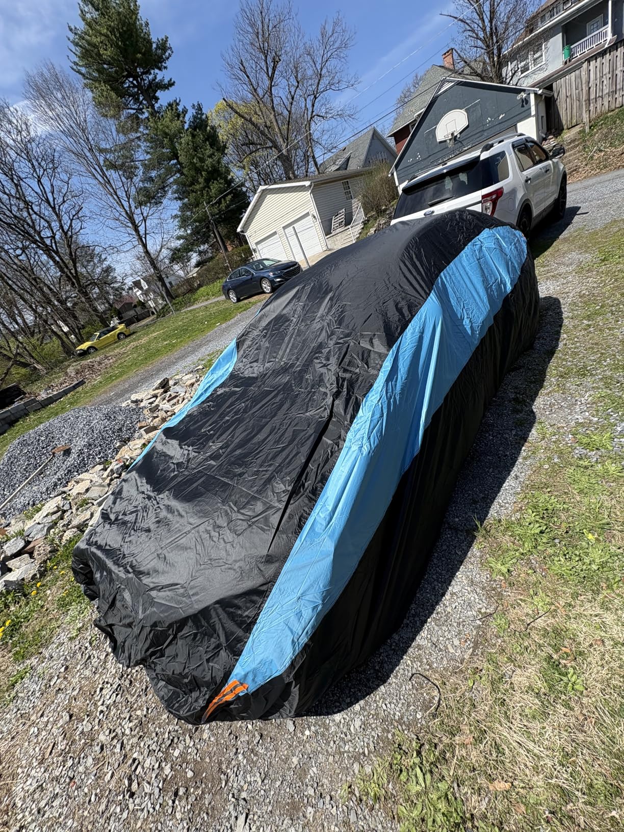 MORNYRAY Waterproof Car Cover All Weather Snowproof UV Protection Windproof Outdoor Full car Cover, Universal Fit for Sedan (Fit Sedan Length 194-206 inch, Blue) customer photo 1