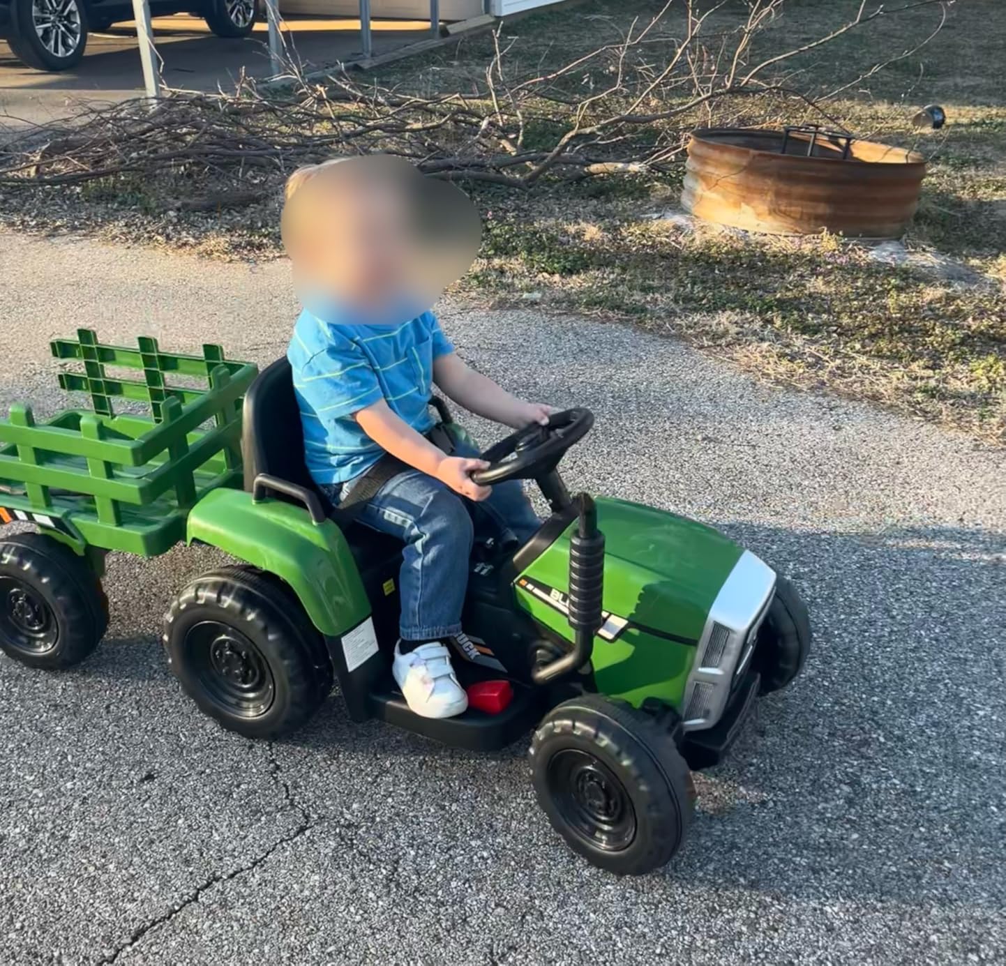 Costzon Ride on Tractor with Detachable Trailer, Kids' Electric Vehicles w/3-Gear-Shift Ground Loader, Wireless Design & USB, 7 LED Headlights, Remote Control Tractor Toy for Kids 3+ (12V, Green) customer photo 1