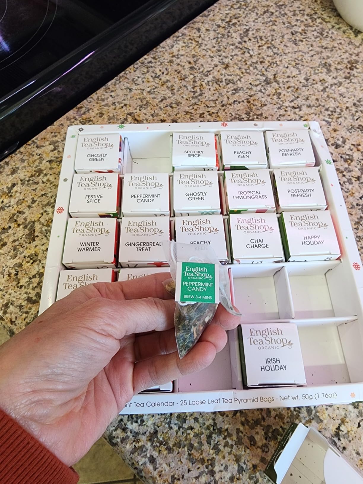 English Tea Shop Organic White Ornaments Advent Calendar Puzzle 25 Loose Leaf Tea Pyramid Bags customer photo 2