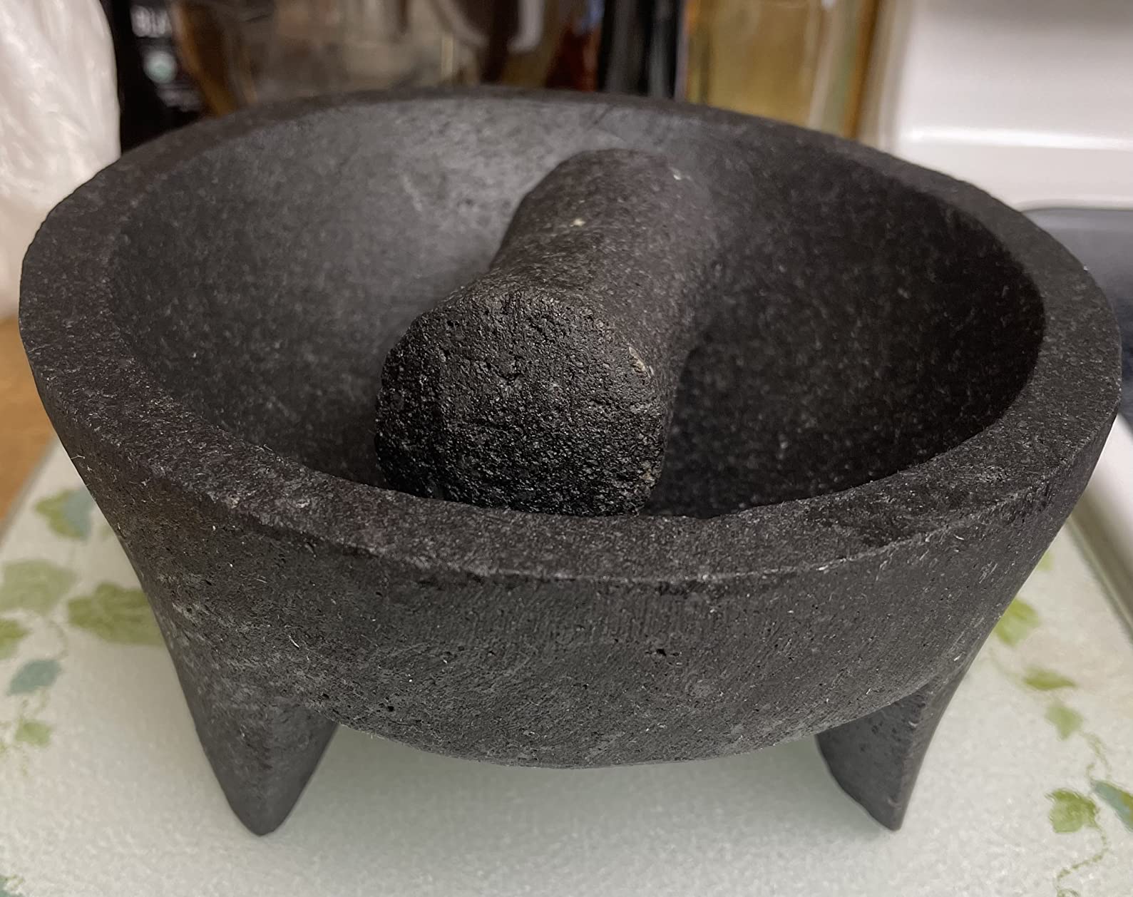 Genuine Handmade Mexican Mortar and Pestle Set - 8 Inches, Molcajete Mexicano made from Volcanic Rock in Mexico customer photo 2
