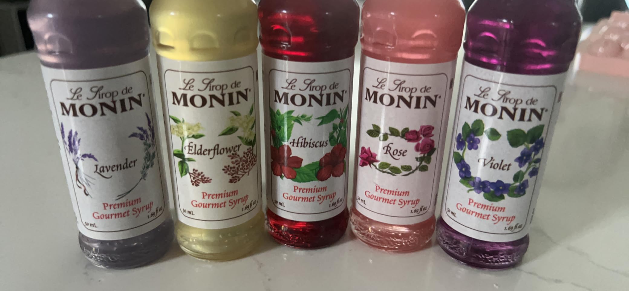 Monin - Gourmet Flavorings Floral Collection, Great for Cocktails, Lemonades, Teas, & Sodas, Gluten-Free, Dairy-Free, (Violet, Lavender, Rose, Hibiscus, & Elderflower) | 50 ml Per Bottle customer photo 2