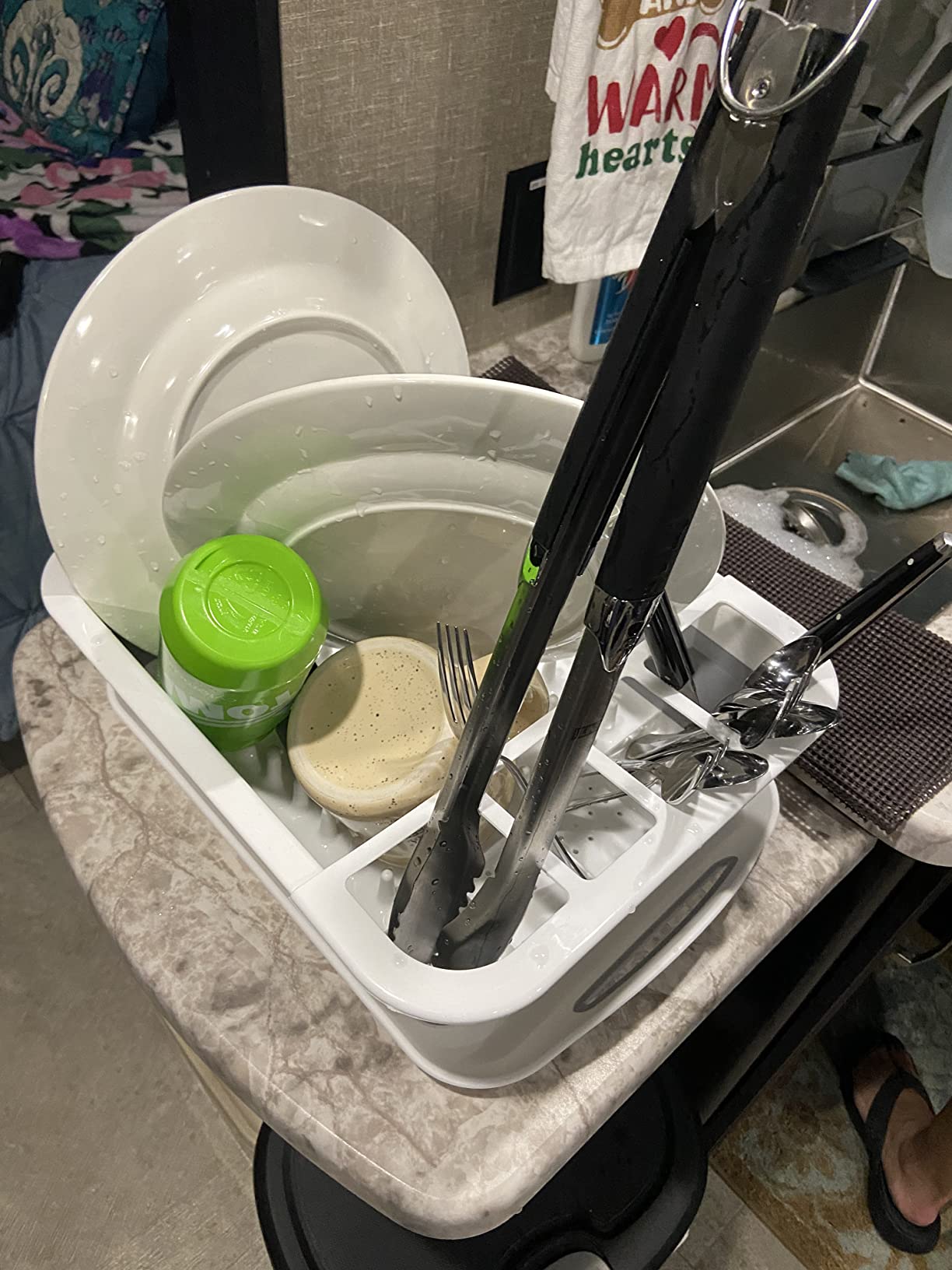 camper must haves dish drying rack Collapsible Dish Drying Rack Portable Dinnerware Drainer Organizer for Kitchen RV Campers Travel Trailers Space Saving Kitchen Storage Rack Tray (with Drainboard) customer photo 2