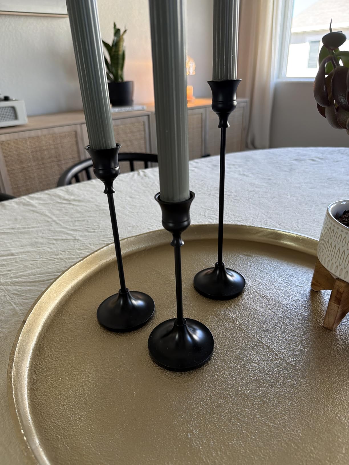 2 Sets(6 Pcs) Brass Gold Metal Taper Candle Holders Candlestick Holders, Vintage Modern Decorative Centerpiece Candlestick Holders for Table Mantel Wedding Housewarming Gift customer photo 1