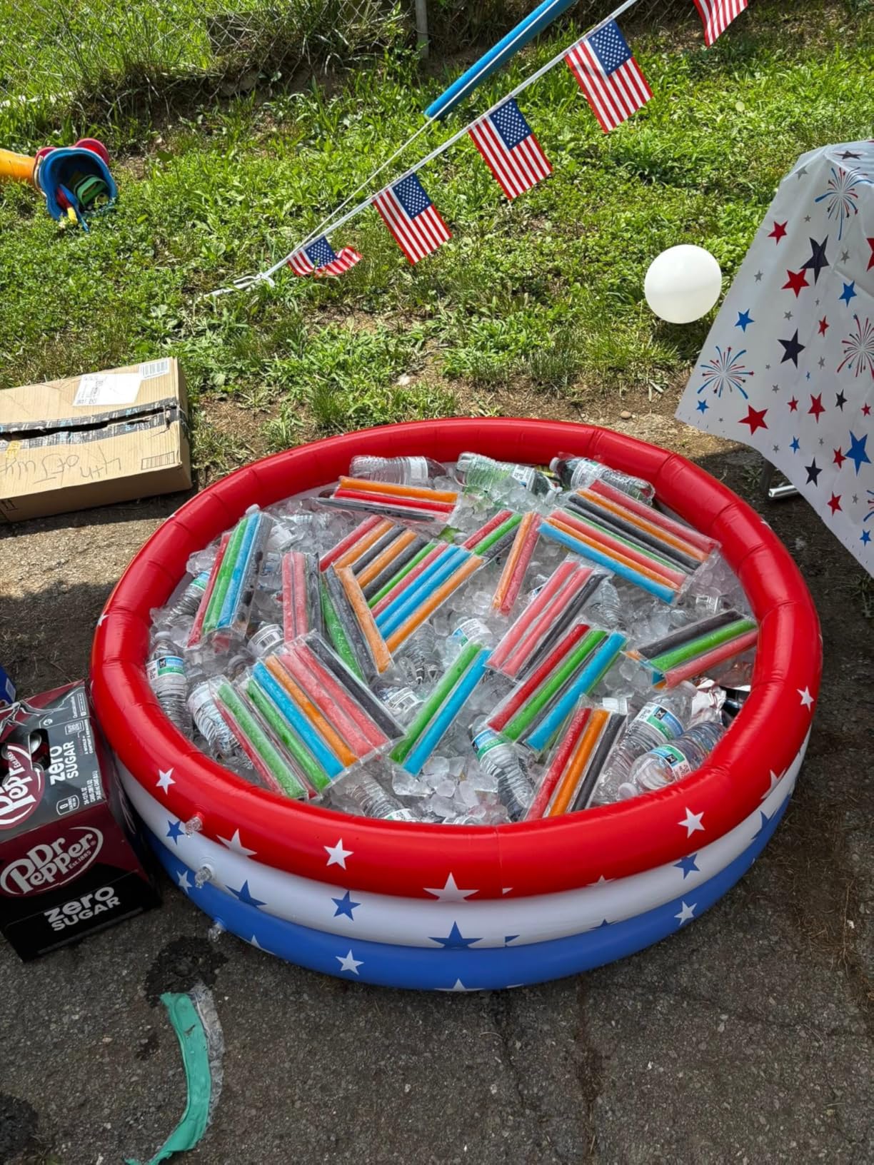 American Flag Inflatable Cooler, Pool Party Decorations 130+ Cans Large Drink Cooler with Red White and Blue Stars for 4th of July Summer Pool Party Supplies Luau Hawaiian Beach Party Decor customer photo 1