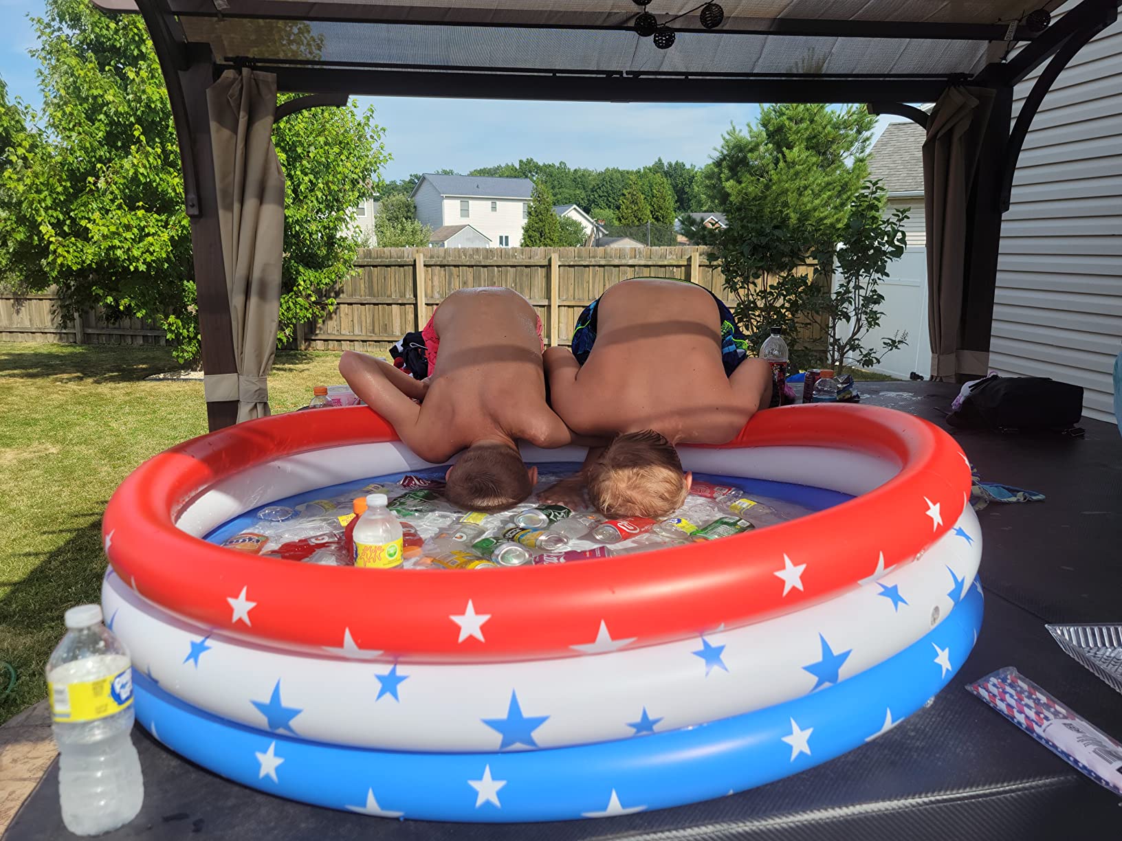 American Flag Inflatable Cooler, Pool Party Decorations 130+ Cans Large Drink Cooler with Red White and Blue Stars for 4th of July Summer Pool Party Supplies Luau Hawaiian Beach Party Decor customer photo 2