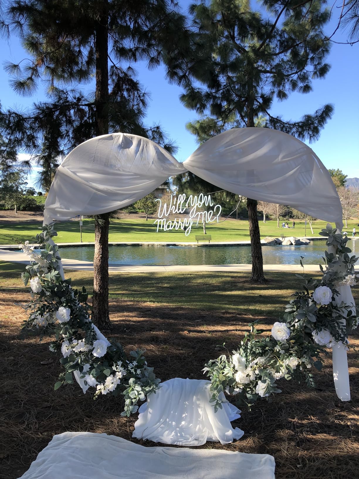 LINXTAR White Wedding Arch Draping Fabric 30'' x 18FT Sheer Chiffon Arch Drape Backdrop 2 Panel Drapes for Bridal Shower Baby Shower Photo Booth Church Decor Birthday Party Outdoor Decoration customer photo 2
