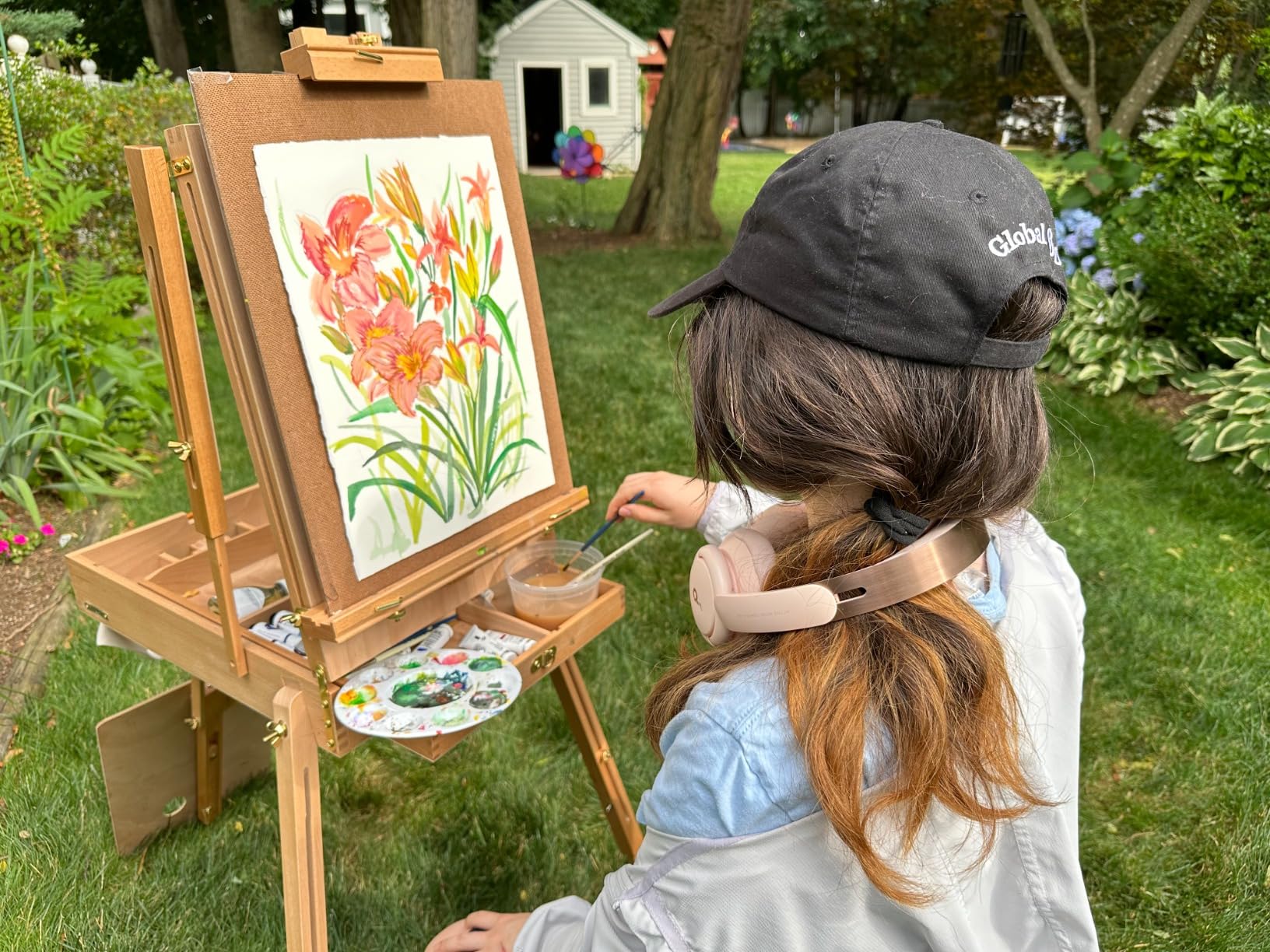 VISWIN French Easel for Painting with Palette, Shoulder Strap & Storage, Adjustable Beech Wood Travel Art Easel Stand, Portable Sketchebox Plein-Air Easel for Adults, Artists, Table Top & Floor Use customer photo 2