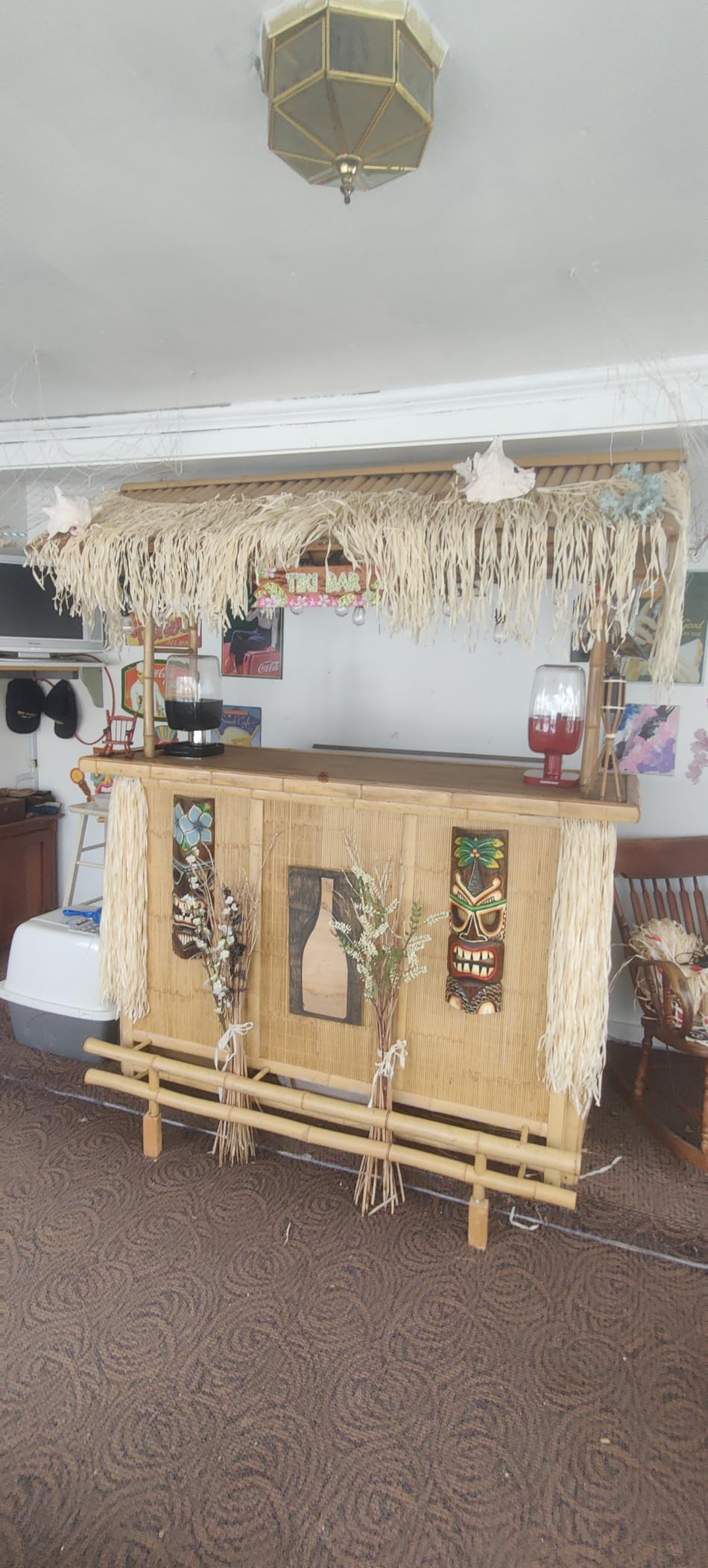 Wowser Hand Crafted Polynesian Hawaiian Style Floral Painted Tiki Masks, Wall Decor, Set of 2 Assorted Colors, 19 Inches customer photo 1