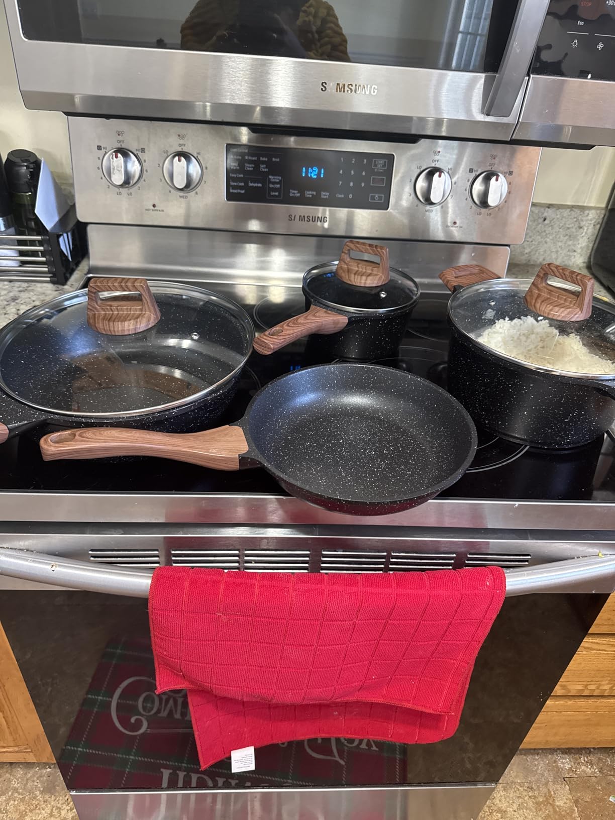 ESLITE LIFE Nonstick Cookware Sets, 12 Pcs Granite Coating Pots and Pans Set Kitchen Cooking Set, Compatible with All Stovetops (Gas, Electric & Induction), PFOA Free, Black customer photo 2