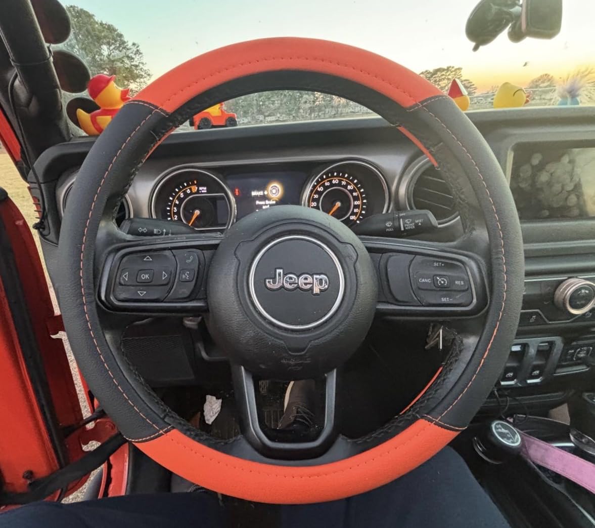 Leather Car Steering Wheel Cover, Non-Slip Car Wheel Cover Protector Breathable Microfiber Leather Universal Fit for Most Cars (Beige) customer photo 1