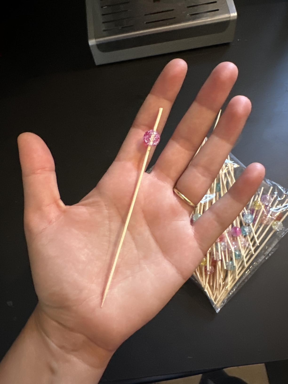 ALINK 100-Pack Cocktail Picks, Colorful Pearl Fancy Toothpicks for Appetizers, Wooden Food Picks Skewers for Food, Drinks, Fruits Party, Charcuterie Accessories - 4.72 inch customer photo 2