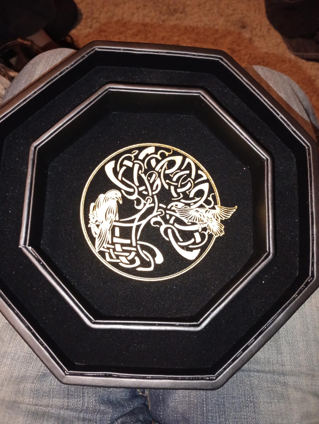DND Dice Tray - Premium 9 Inch Tray for Dungeons and Dragons: Exquisitely Detailed Green World Tree & Wolf Raven Design customer photo 2