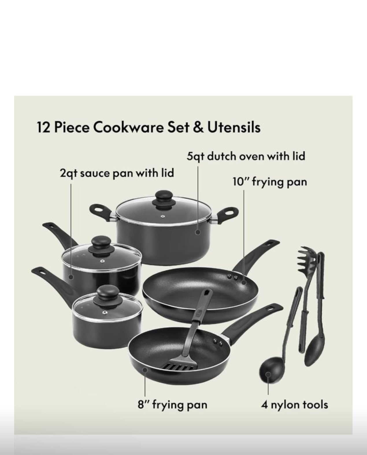 BELLA Cookware Set, 12 Piece Pots and Pans with Utensils, Nonstick PFOA Free Scratch Resistant Cooking Surface Compatible with All Stoves, Nylon and Aluminum, Red customer photo 2
