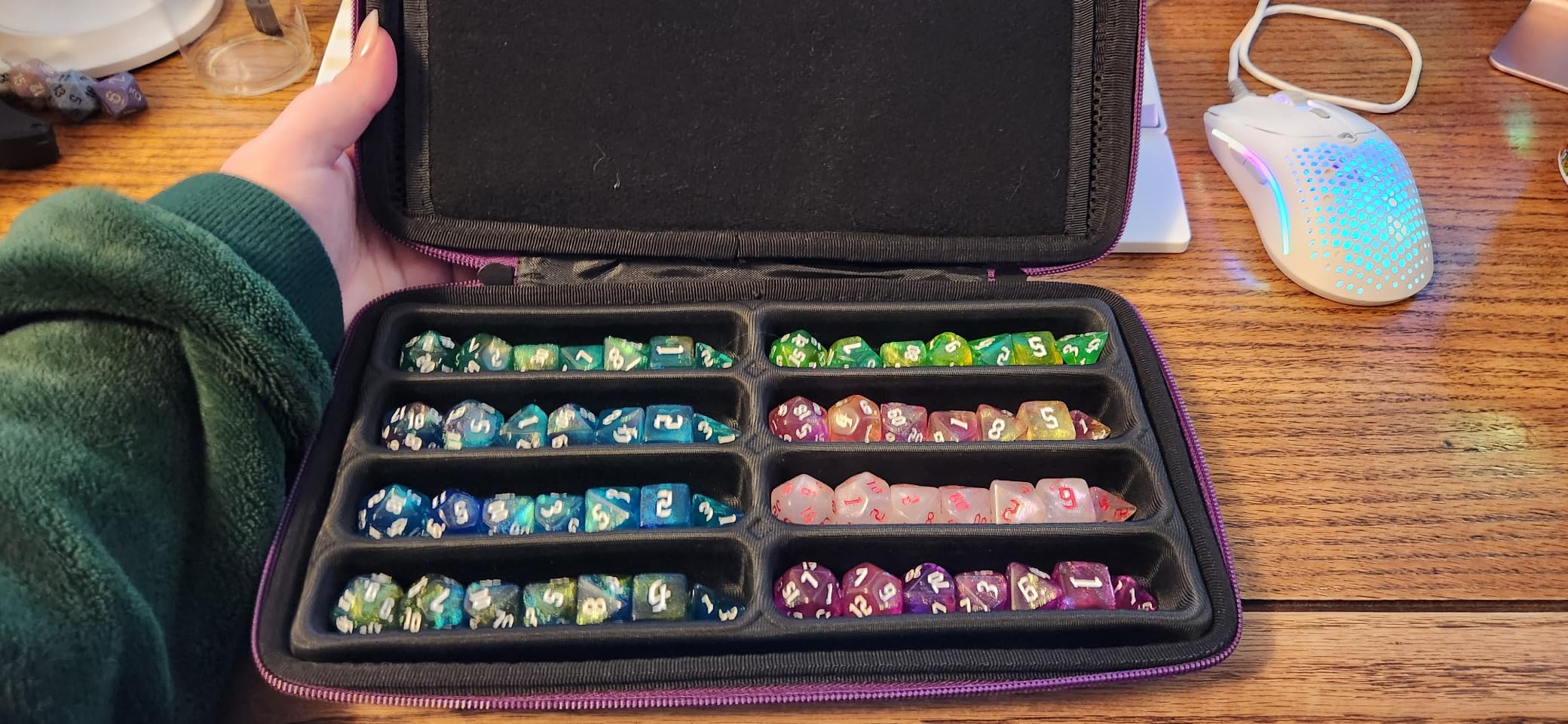 SIQUK Dice Storage Case Dice Organiser Holder Removable Slotted Tray with Handle for Dungeons & Dragons and Other RPG Table Games, Holds Up to 8 Sets of Dice customer photo 2
