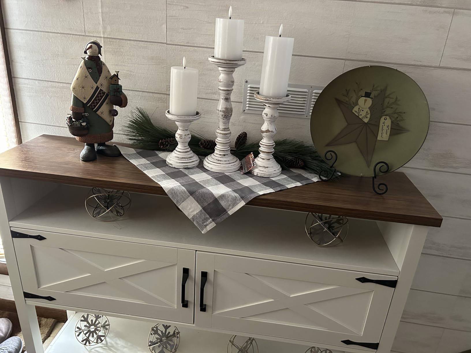 Large Candle Holders for Pillar Candles - Rustic Farmhouse Style Home Decor - Perfect for Table Centerpieces, Coffee Table or Fireplace Mantel - 3 Piece Set - White customer photo 1