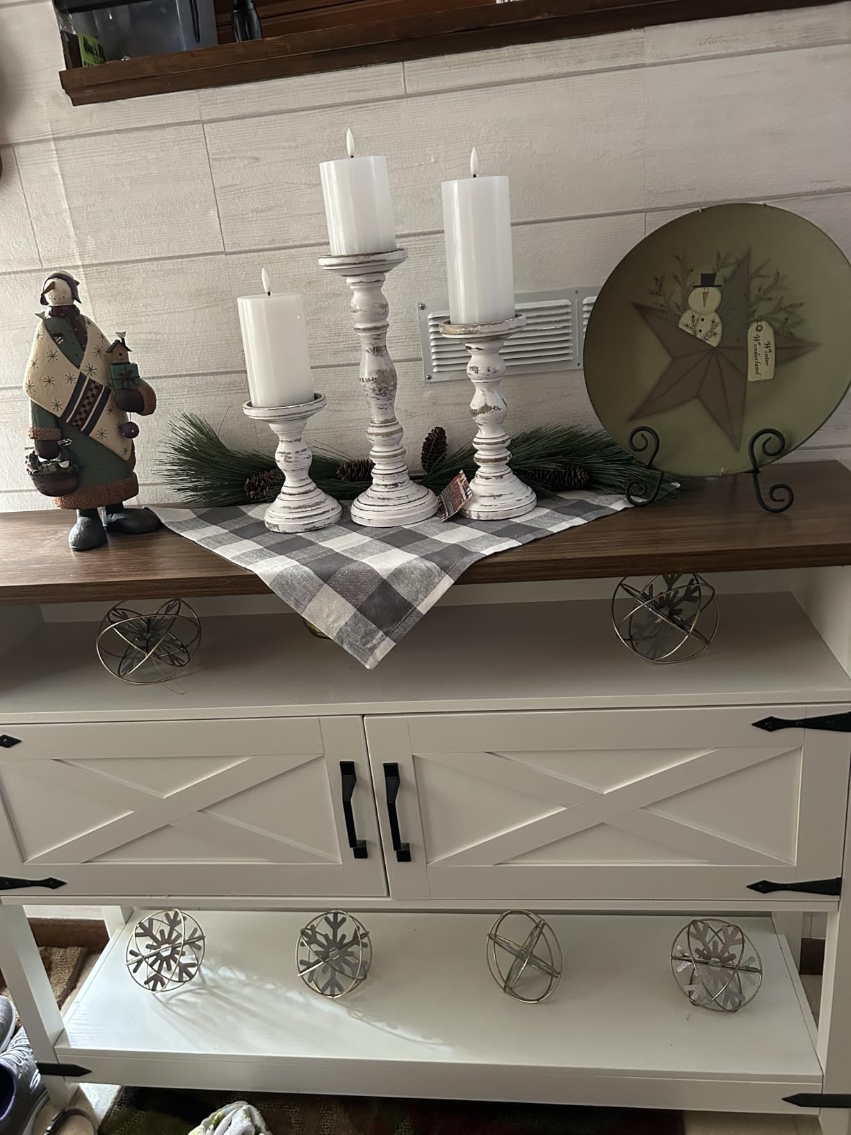Large Candle Holders for Pillar Candles - Rustic Farmhouse Style Home Decor - Perfect for Table Centerpieces, Coffee Table or Fireplace Mantel - 3 Piece Set - White customer photo 2