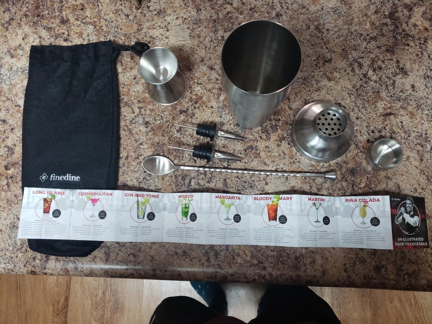 FineDine 10-Piece Cocktail Shaker Set with Travel Bag - Stainless Steel Shaker Set Bartender Kit - Mixology Bartender Kit - Strainer, Muddler, Jigger, Bar Spoon, Bottle Opener, Pour Spouts - Bar Set customer photo 2