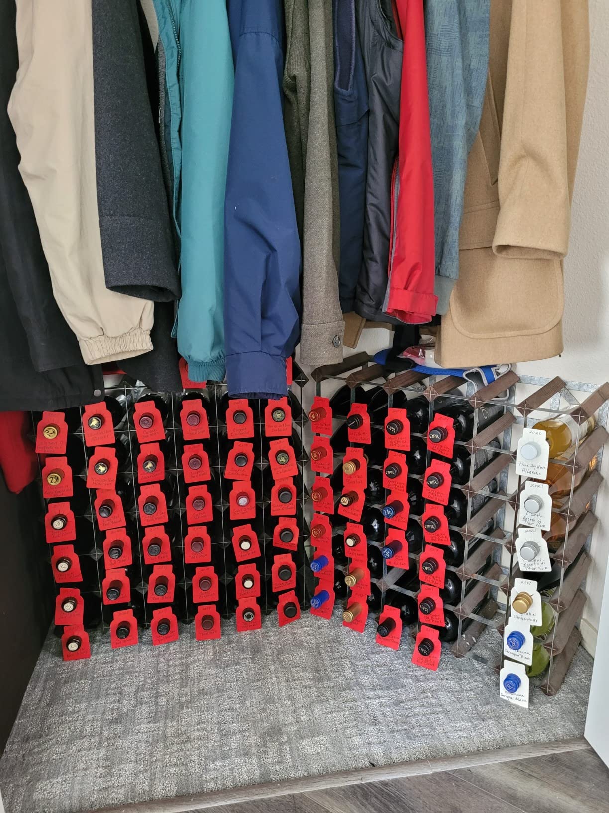 300 Pcs Wine Bottle Tags for Cellar Collection Reusable Wine Cellar Labels Hanging Double Sided Storage Racks Custom for Name, Year, Notes, Red White Brown, 2.25 x 3.5 Inch customer photo 1