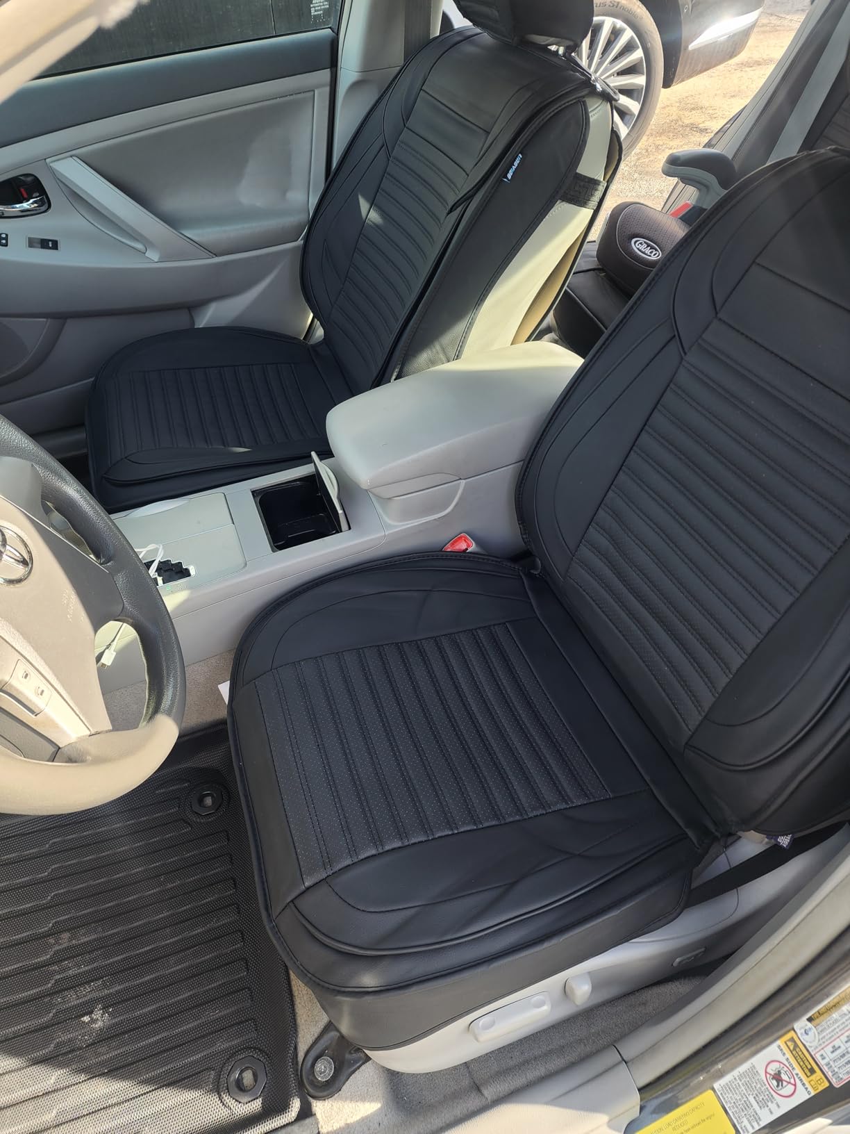 LINGVIDO Full Set Car Seat Covers, Faux Nappa Leather, Airbag Compatible and Waterproof Protectors for Sedans SUVs, Breathable Interior for Active Families, Pets, and Commuters (5 Seats, Black) customer photo 2