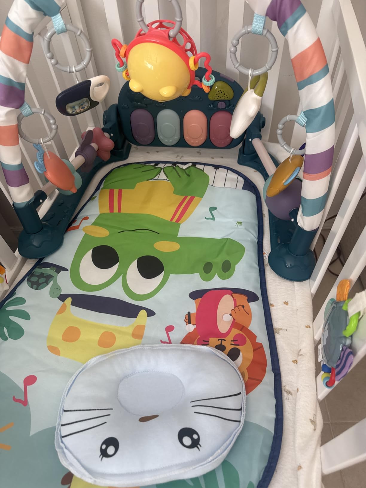 dearlomum Baby Play Mat Gym, Funny Play Piano Tummy Time Activity Mat with 5 Infant Sensory Toys, Music and Lights, Boy & Girl Gifts for Newborns 0 to 3 6 9 12 Months (Pink) customer photo 1