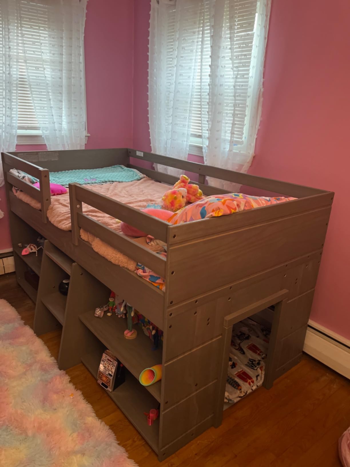 Max & Lily Loft Bed Twin Size, Solid Wood Low Loft Bed with Storage Drawer and Ladder, Modern Farmhouse Loft Bed for Kids, Driftwood customer photo 2