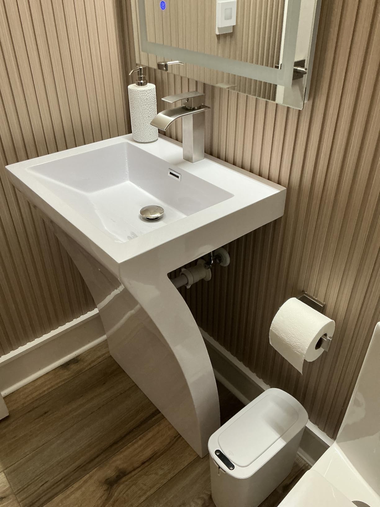 Bathroom Faucet Brushed Nickel Modern Waterfall Bathroom Sink Faucet with Single Handle Suitable for 1 or 3 Holes,Supply Deck Plate and Hose customer photo 1