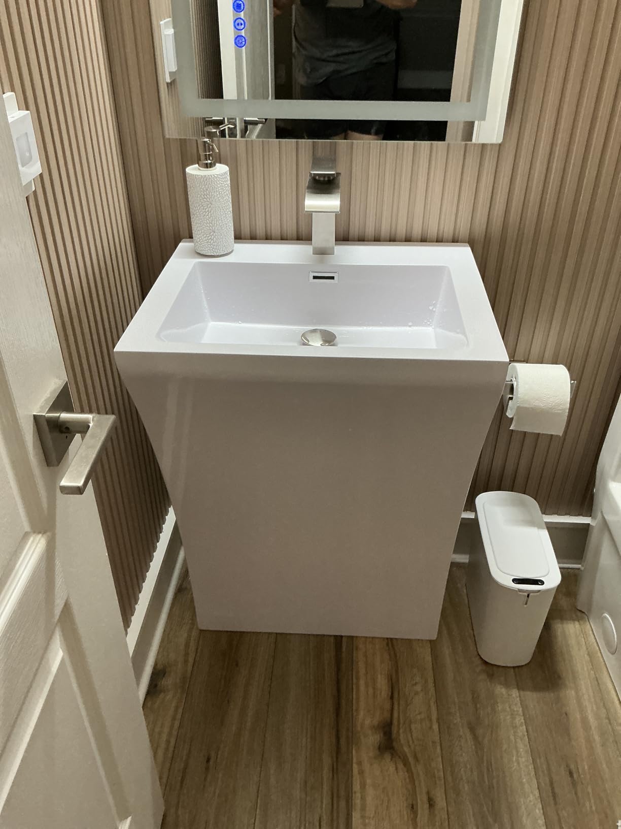 Bathroom Faucet Brushed Nickel Modern Waterfall Bathroom Sink Faucet with Single Handle Suitable for 1 or 3 Holes,Supply Deck Plate and Hose customer photo 2