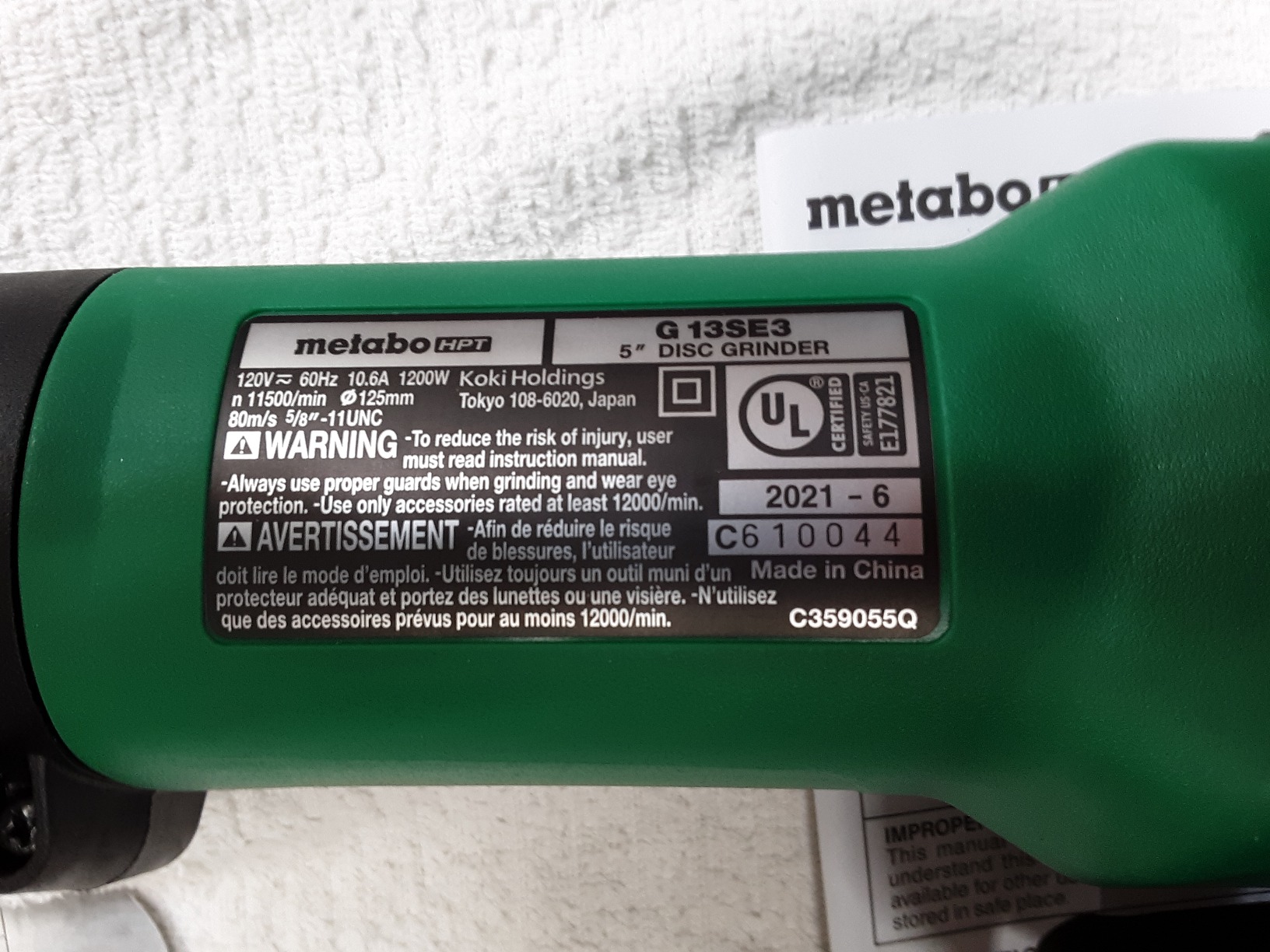 Metabo HPT Angle Grinder | 5-Inch Wheel | 10.5 Amp | 11,500 RPM | Paddle Switch | G13SE3 customer photo 1