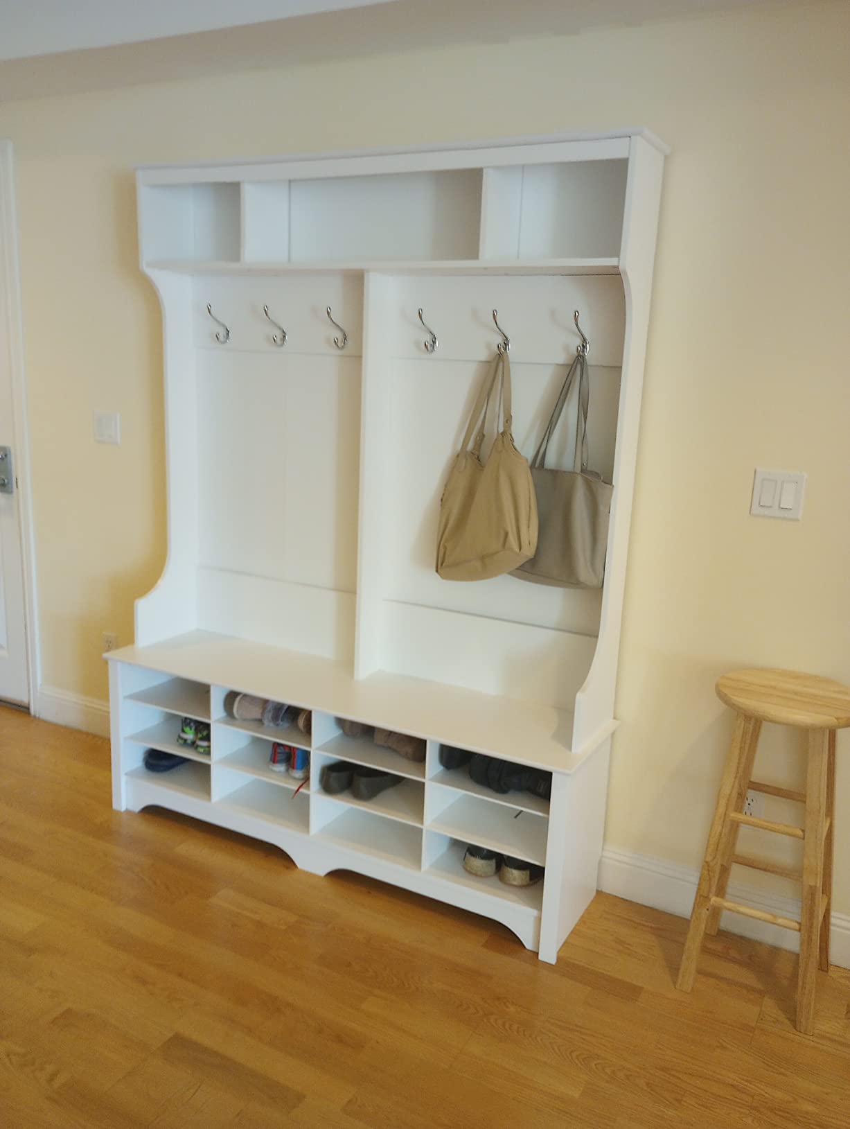 Prepac Black Hall Tree, Shoe Cabinet, Storage Cabinet with 24 Shoe Cubbies and 6 Double Coat Hooks 15.5