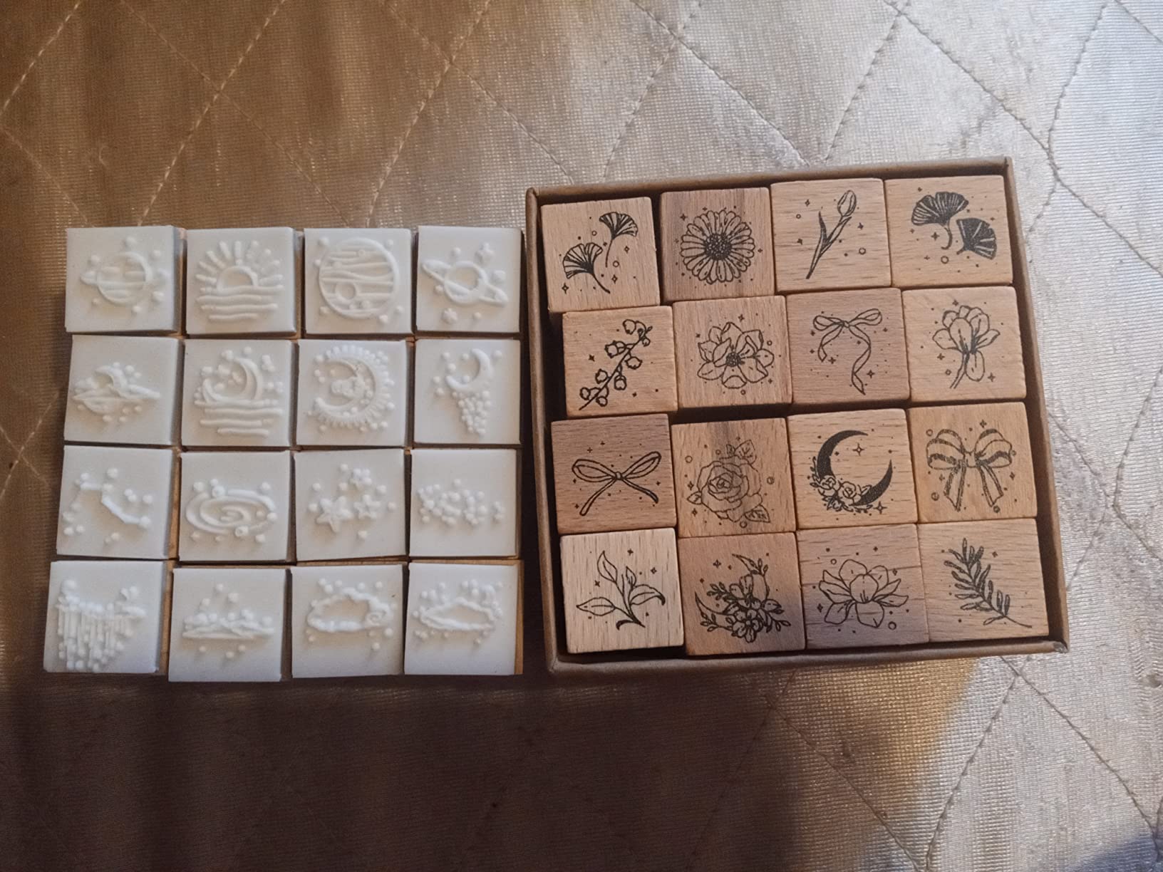 Hacaroa 32 Pieces Wooden Rubber Stamp Set, Moon Star Botanical Decorative Wood Stamps for Journal, Diary, Scrapbook, Card Making customer photo 1