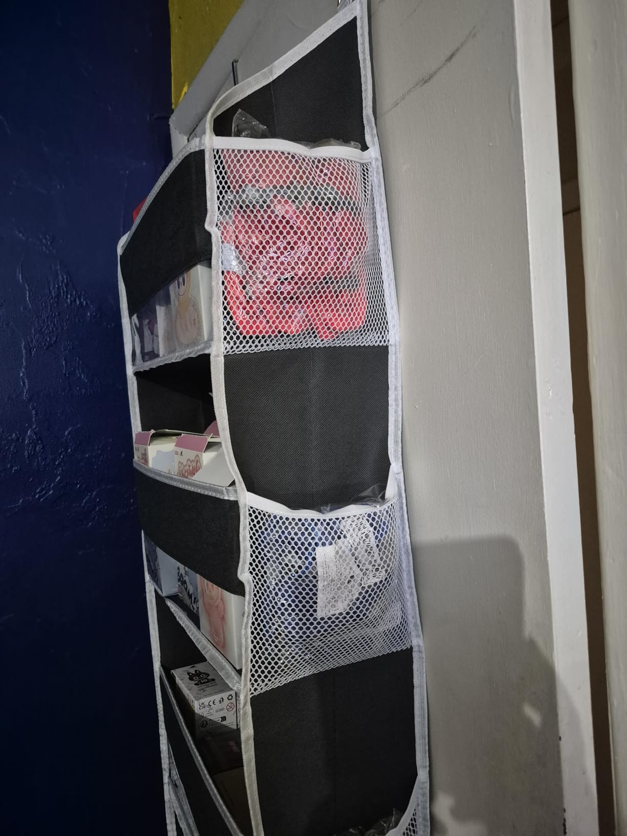 ULG 1 Pack Over Door Organizer with 5 Large and 10 Mesh Side Pockets, 44 lbs Weight Capacity Hanging Storage with Clear Window Kids Toys, Shoes, Diapers, Dark Grey, 5 Layers customer photo 2