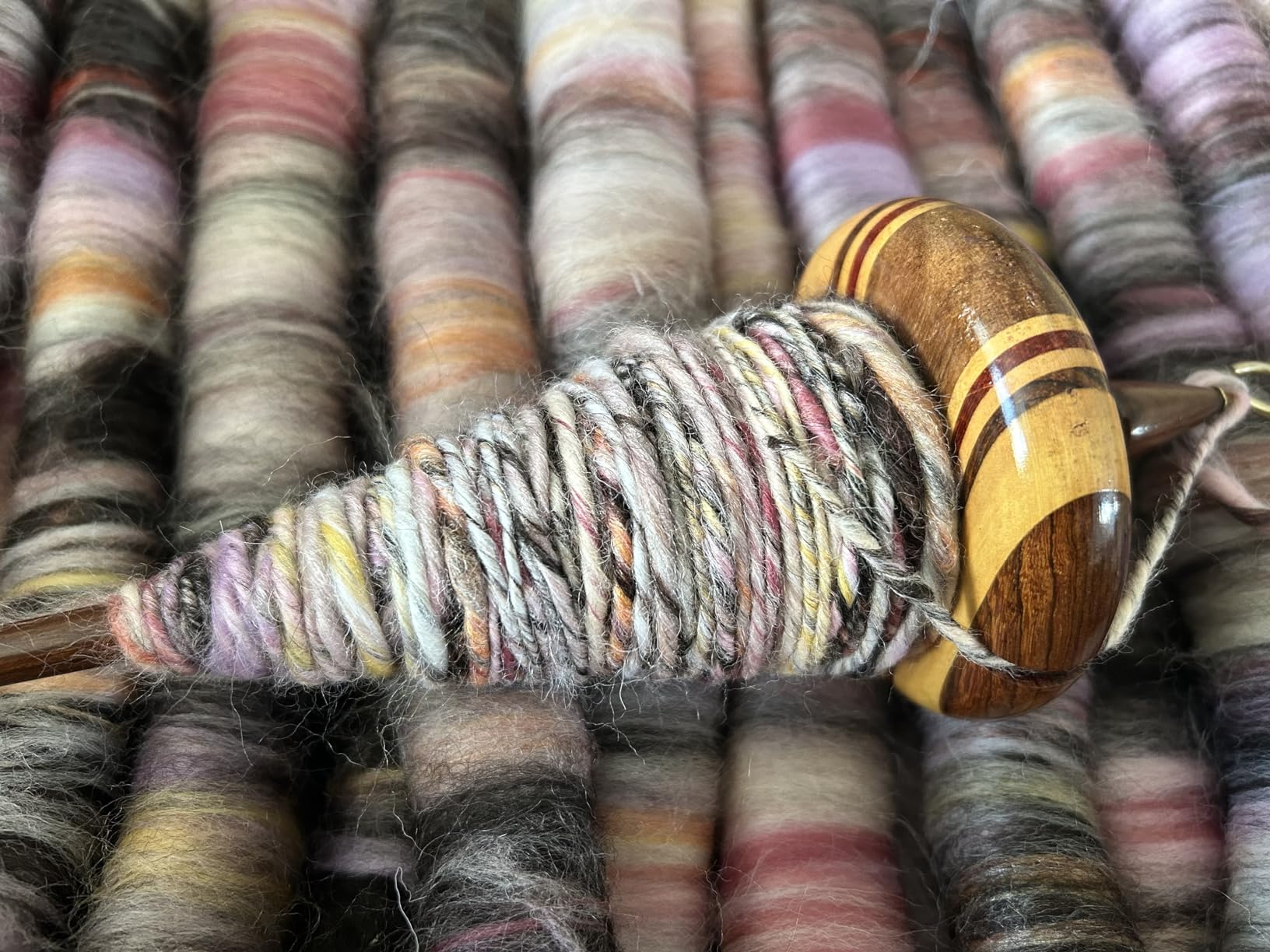 Revolution Fibers Premium Artisan Top Whorl Drop Spindle for Beginner & Advanced Hand Spinning - 11 inch Shaft | 3.25 inch Whorl Diameter | Multi-Wood Satin Finish customer photo 2