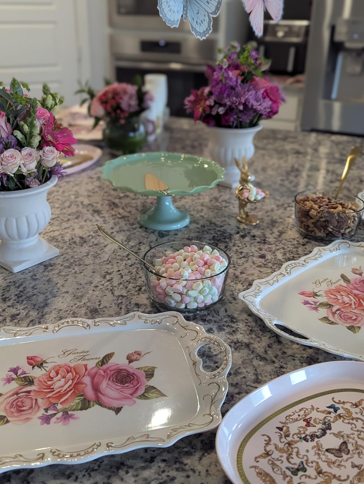 Nicunom 3 Pack Melamine Serving Tray with Handles, Floral Serving Trays Stackable Food Tray for Eating Unbreakable Large Serving Platter for Party, Decor, Home, Restaurant customer photo 2