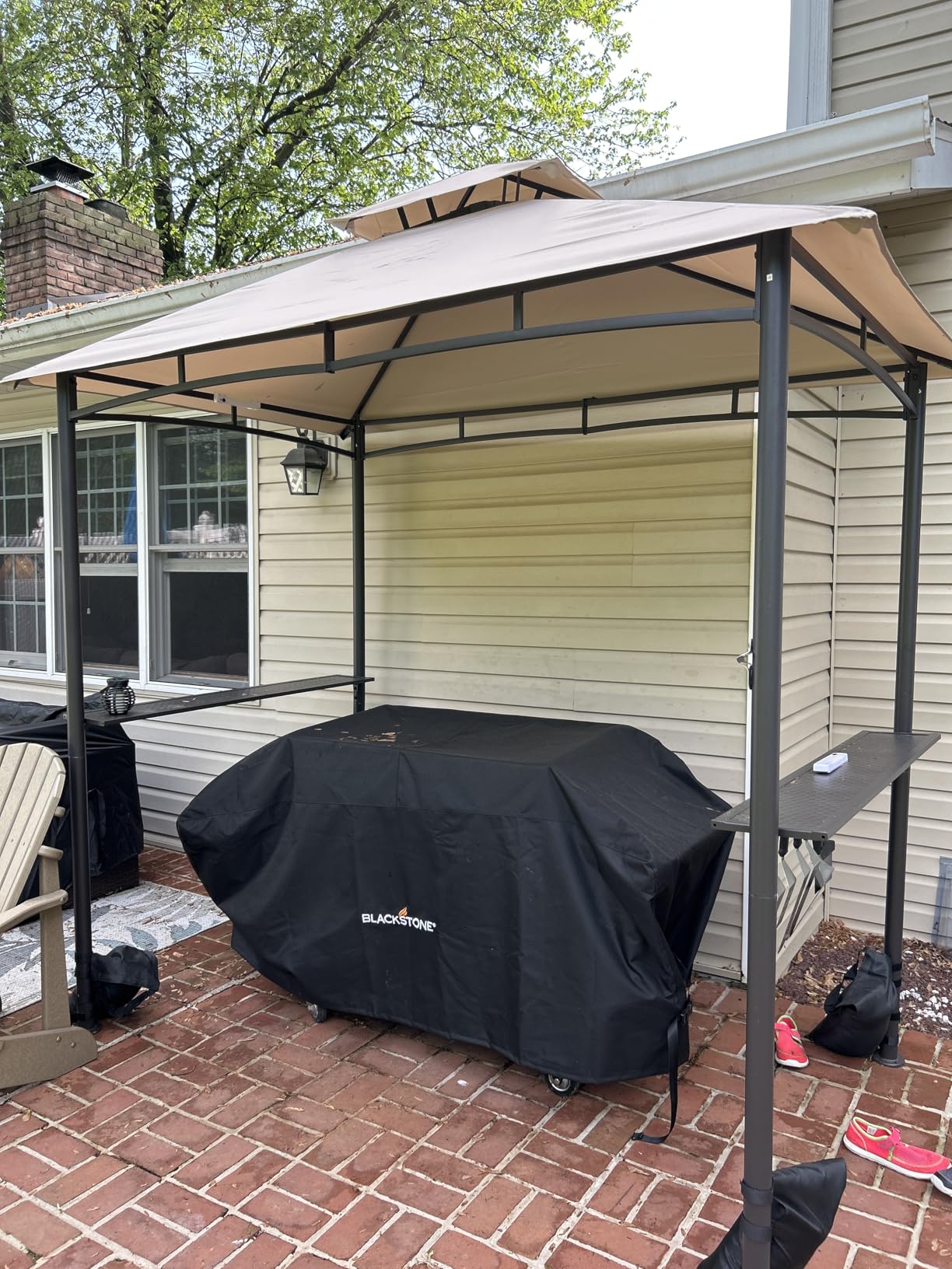 FAB BASED 5x8 Grill Gazebo, All-Weather Steel Construction, Double Tiered & Resistance Canopy Roof, Metal Serving Shelves, 2 LED and Bottle Opener for Patio, Backyard, BBQ (Burgundy) customer photo 1