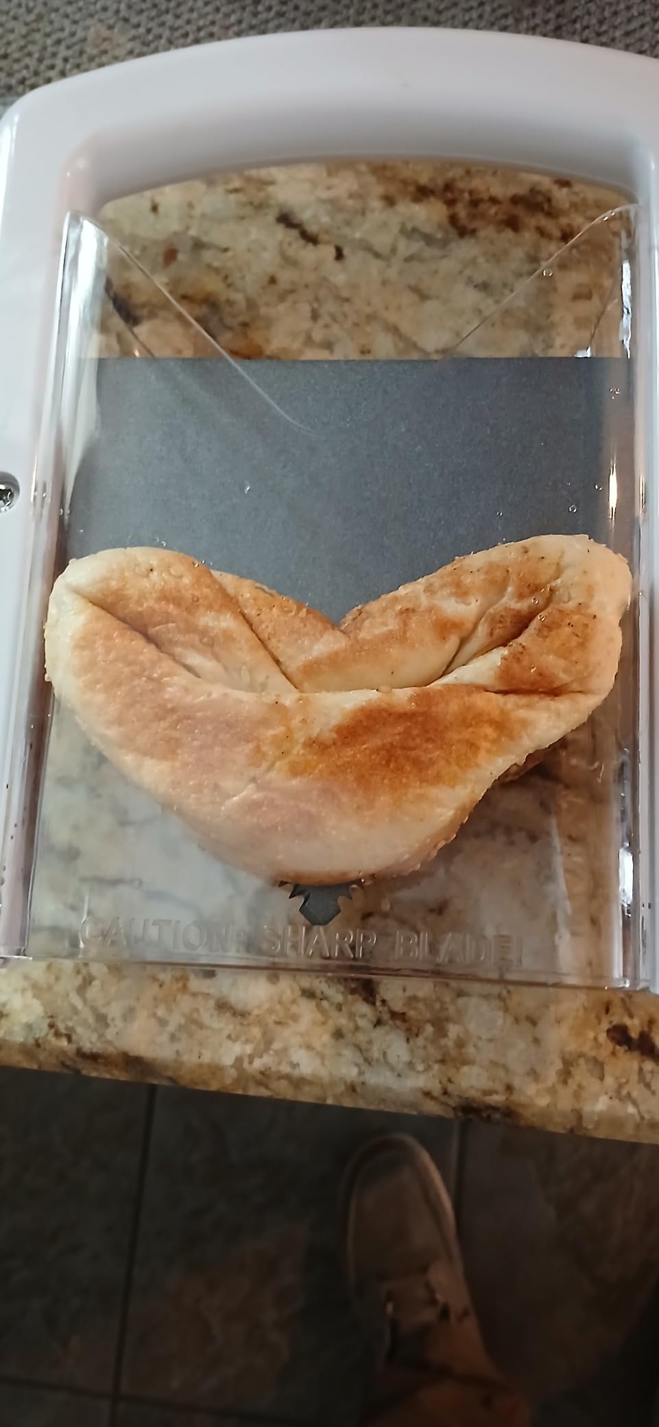 Bagel Slicer, Perfect for Bagels, Safe Grip, Guillotine Cutter, Safety Shield, Stainless Steel (white) customer photo 2