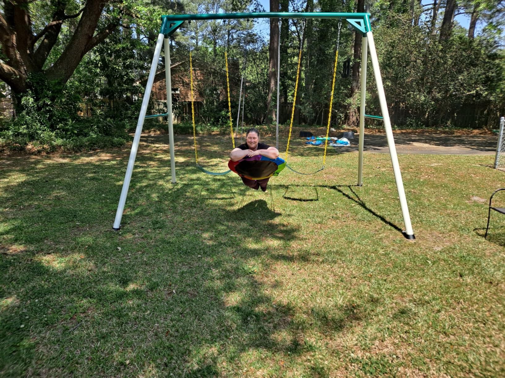 Hapfan 9.5' Heavy Duty Tall Swing Sets for Backyard for Kids and Adults with Saucer Swing, 2 Belt Swings (Patented) customer photo 2