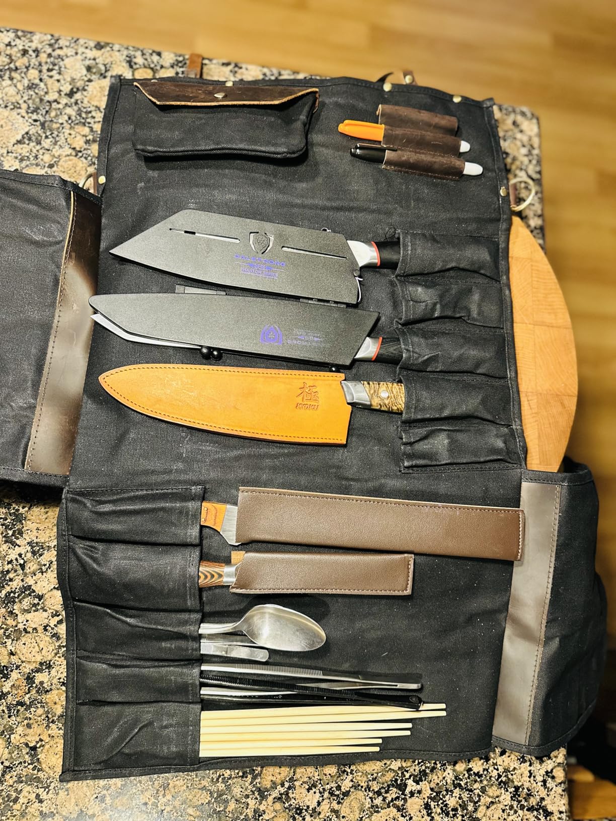 KYOKU Chef Knife Roll Bag with 10 Slots 3 Cutlery Holders - Oiled Leather and Waxed Canvas customer photo 1