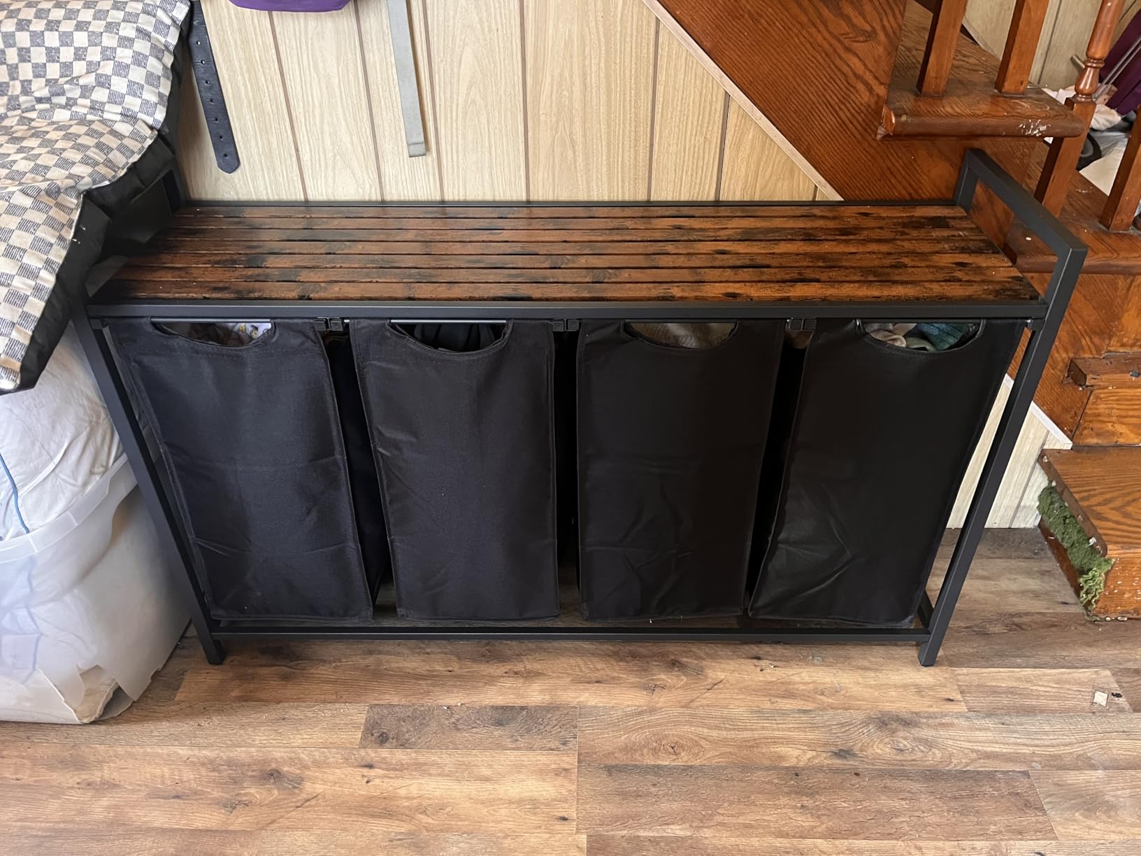 VASAGLE Laundry Hamper, Laundry Basket, Laundry Sorter with 3 Pull-Out and Removable Bags, Shelf, Metal Frame, 3 x 10.6 Gallons (40 L), 36.4 x 13 x 28.4 Inches, Ink Black and Rustic Brown UBLH301B01 customer photo 1