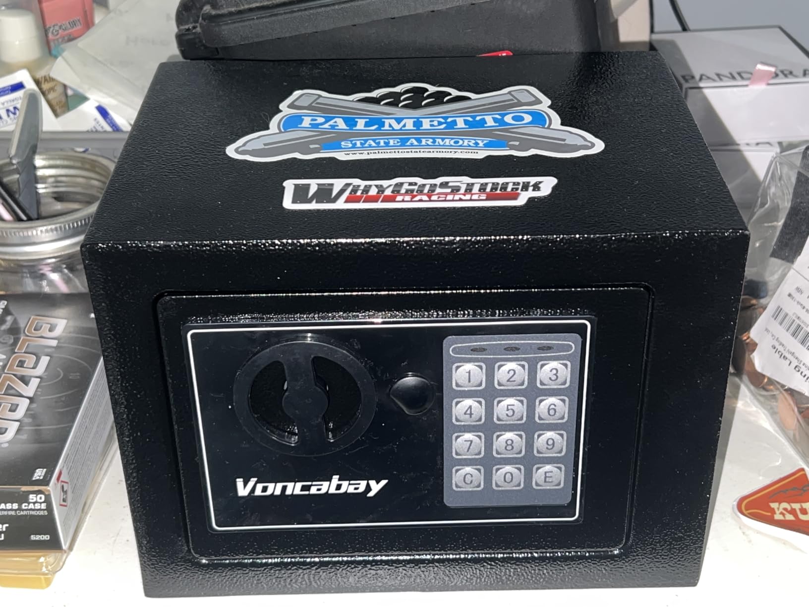 Voncabay Money Safe Box for Home with Sensor Light & Fireproof Money Bag - 0.23 Cubic Feet Security Safe Box with Digital Keypad, Keys & Pass Code Lock, 9.05