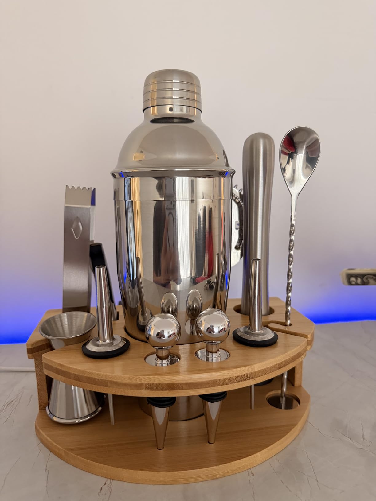 Bartender Kit with Stylish Bamboo Stand, 12 Piece 25oz Cocktail Shaker Set for Mixed Drink, Professional Stainless Steel Bar Tool Set, Gift for Man Dad- Cocktail Recipes Booklet (Grey) customer photo 1